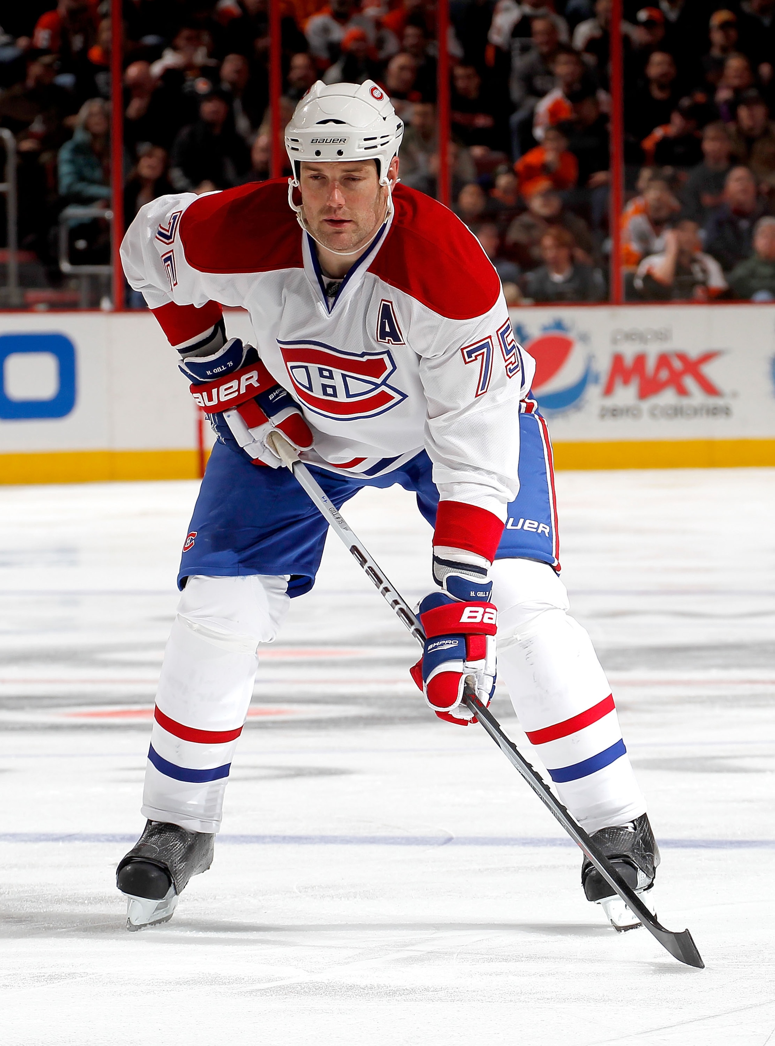 PHILADELPHIA, PA - JANUARY 25:  Hal Gill #75 of the Montreal Canadiens skates in an NHL hockey game against the Philadelphia Flyers at the Wells Fargo Center on January 25, 2011 in Philadelphia, Pennsylvania.  (Photo by Paul Bereswill/Getty Images)