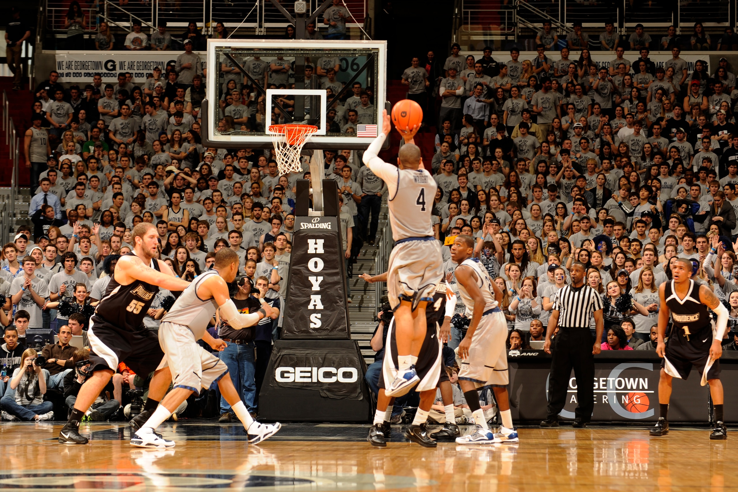 WASHINGTON, DC - FEBRUARY 5: Chris Wright #4 of the Georgetown Hoyas takes a jump shot during a college basketball against the Providence Friars on February 5, 2011 at the Verizon Center in Washington, DC. The Hoyas won 83-81. (Photo by Mitchell Layton WASHINGTON, DC - FEBRUARY 5: Chris Wright #4 of the Georgetown Hoyas takes a jump shot during a college basketball against the Providence Friars on February 5, 2011 at the Verizon Center in Washington, DC. The Hoyas won 83-81. (Photo by Mitchell Layton