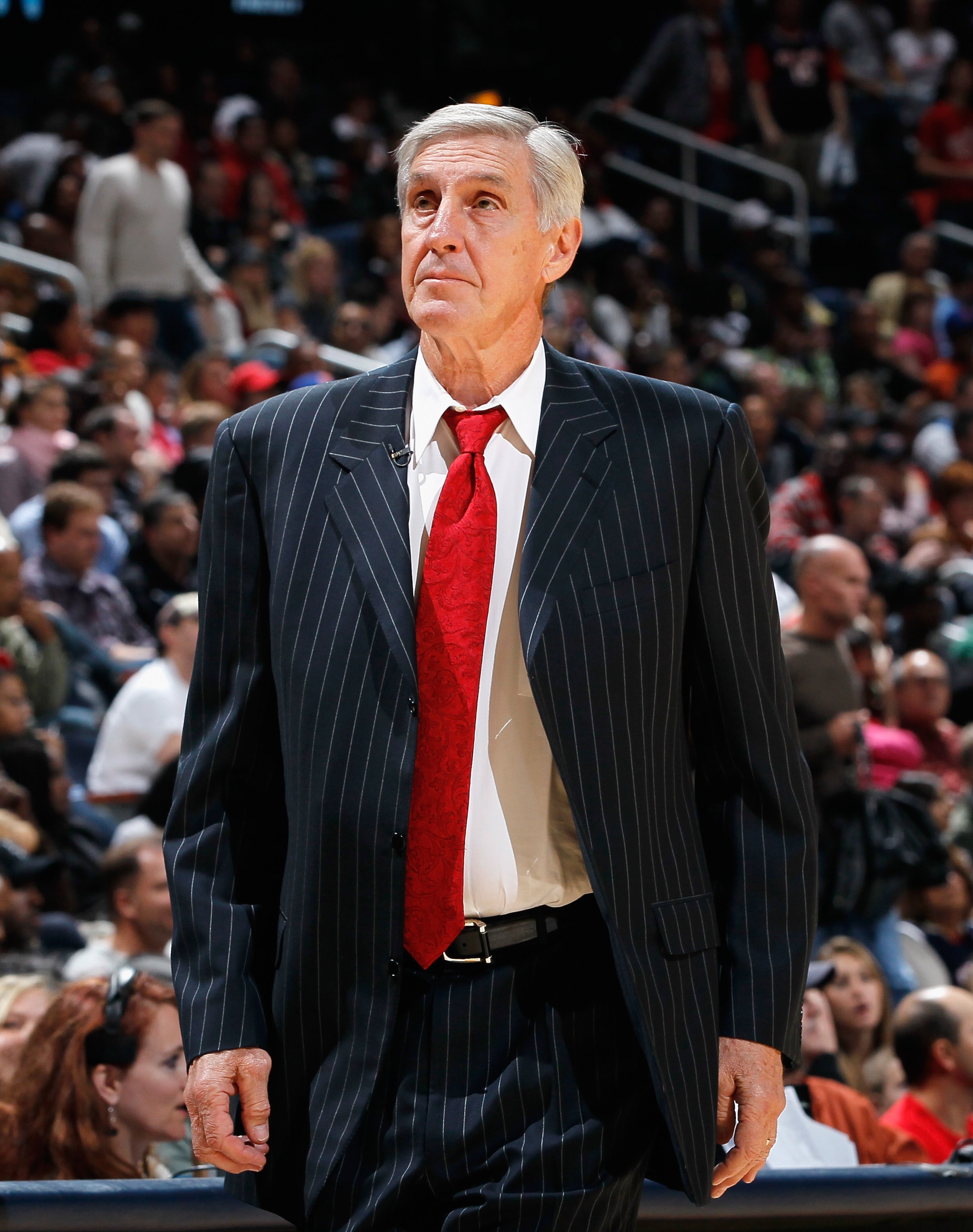 ATLANTA - NOVEMBER 12: Head coach Jerry Sloan of the Utah Jazz against the Atlanta Hawks at Philips Arena on November 12, 2010 in Atlanta, Georgia. NOTE TO USER: User expressly acknowledges and agrees that, by downloading and/or using this Photograph, U ATLANTA - NOVEMBER 12: Head coach Jerry Sloan of the Utah Jazz against the Atlanta Hawks at Philips Arena on November 12, 2010 in Atlanta, Georgia. NOTE TO USER: User expressly acknowledges and agrees that, by downloading and/or using this Photograph, U