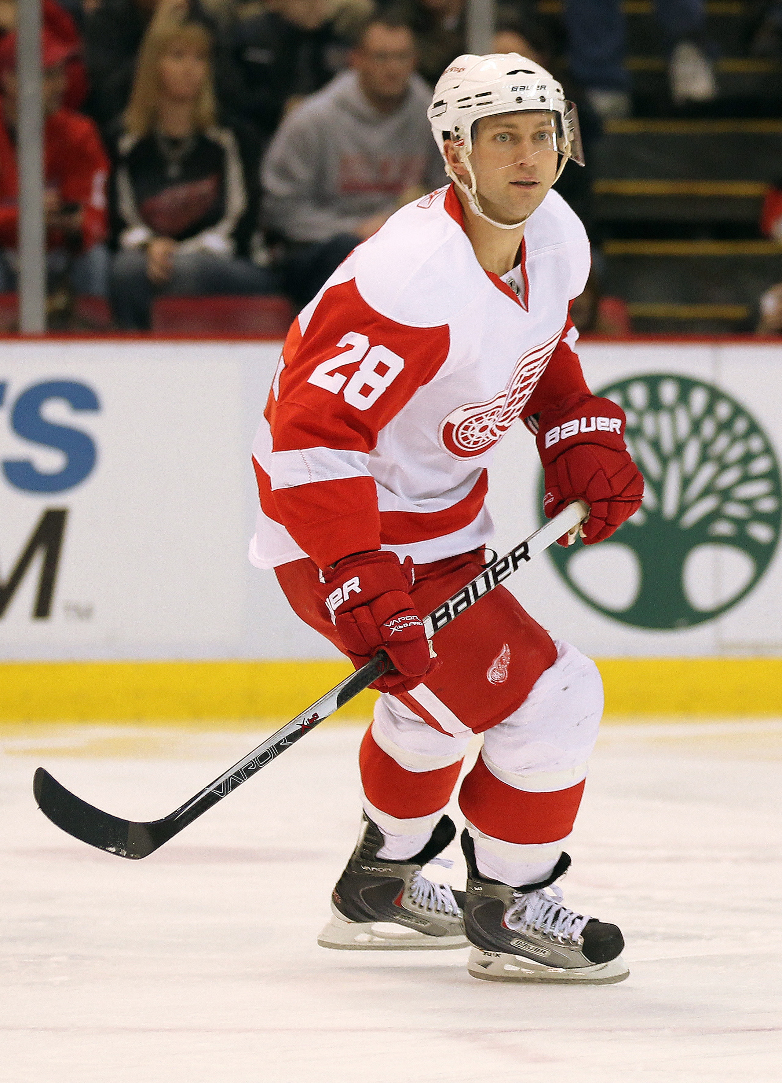 DETROIT, MI - JANUARY 22:  Brian Rafalski #28 of the Detroit Red Wings skates in a game against the Chicago Black Hawks on January 22, 2011 at the Joe Louis Arena in Detroit, Michigan. The Hawks defeated the Wings 4-1. (Photo by Claus Andersen/Getty Image