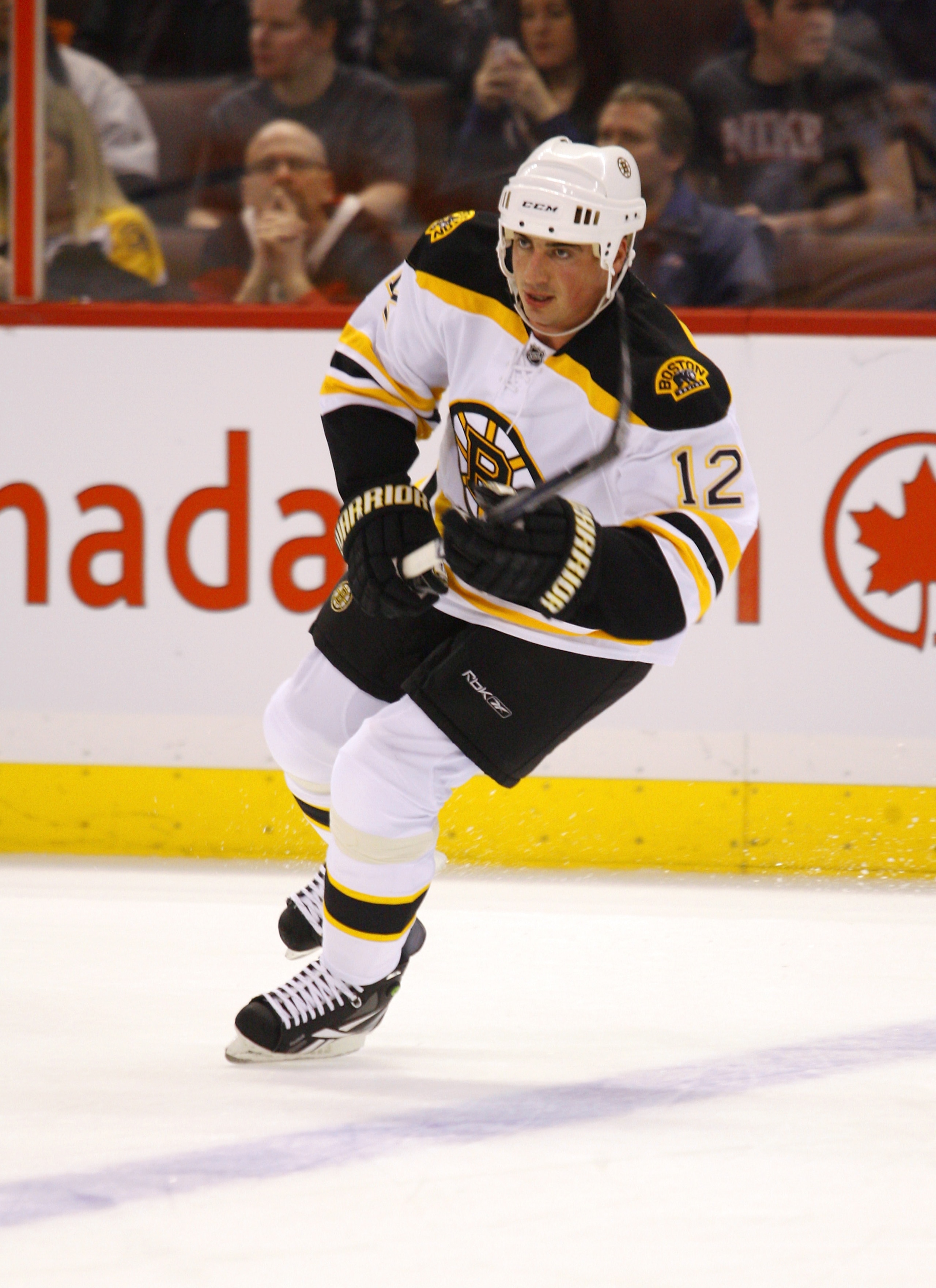 OTTAWA, ON - FEBRUARY 18:  Tomas Kaberle #12 of the Boston Bruins skates in warmup before a game against the Ottawa Senators at Scotiabank Place on February 18, 2011 in Ottawa, Canada.  (Photo by Phillip MacCallum/Getty Images)