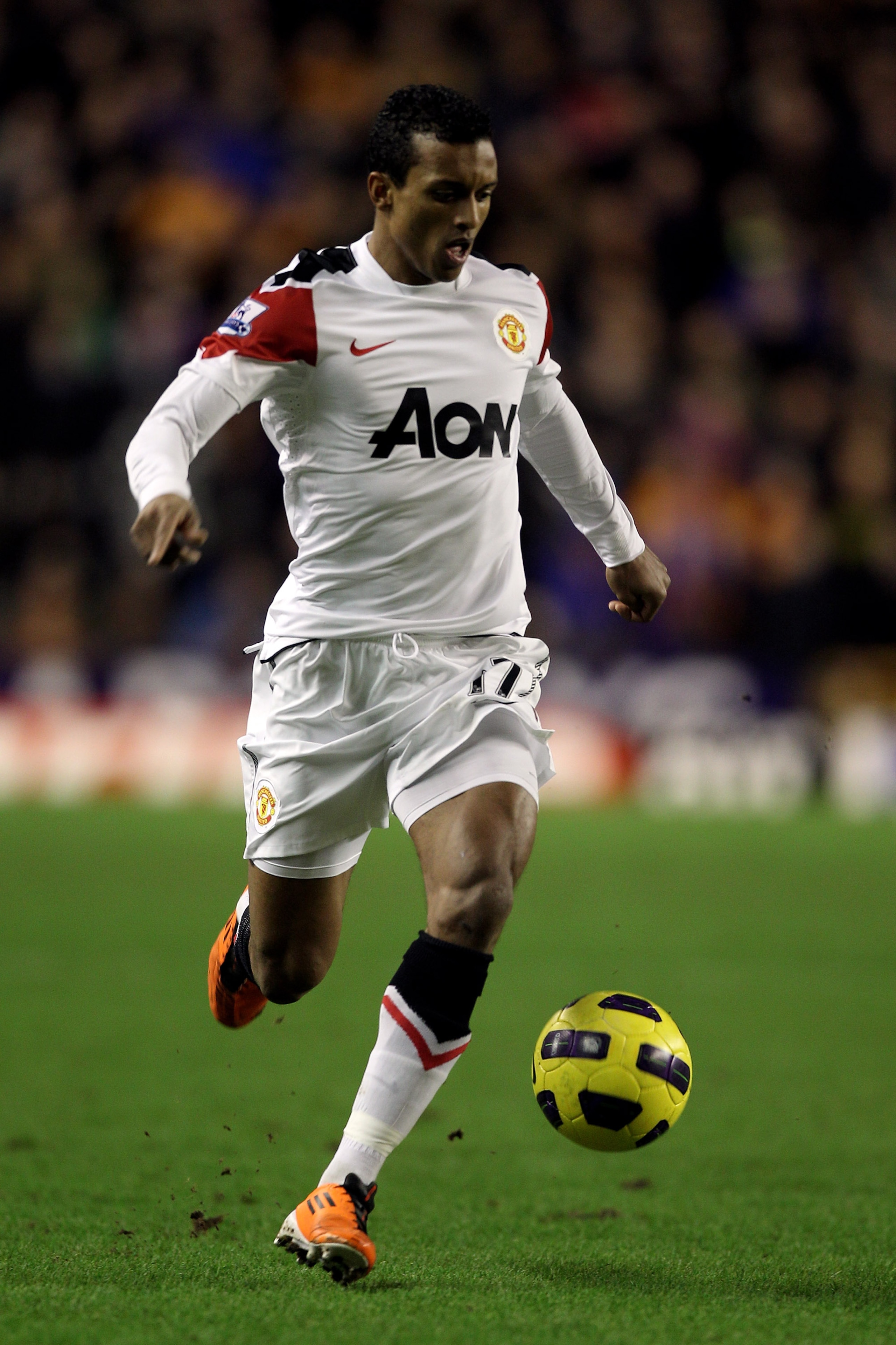 WOLVERHAMPTON, ENGLAND - FEBRUARY 05:  Nani of Manchester United in action during the Barclays Premier League match between Wolverhampton Wanderers and Manchester United at Molineux on February 5, 2011 in Wolverhampton, England.  (Photo by Michael Steele/