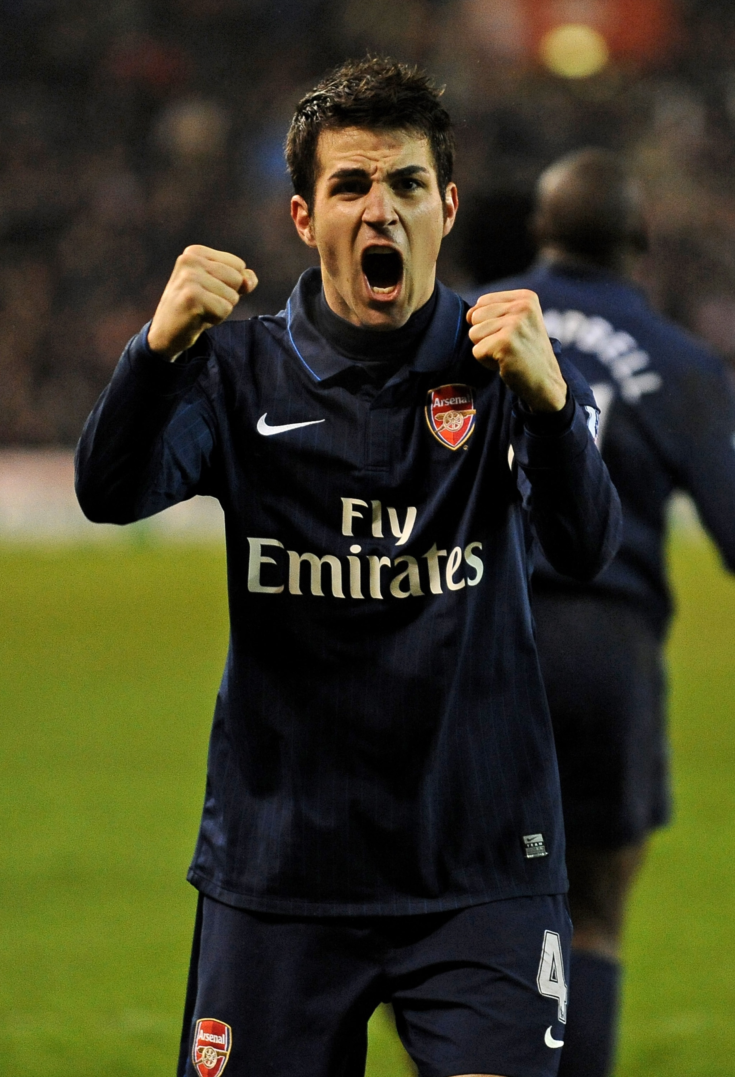 STOKE ON TRENT, ENGLAND - FEBRUARY 27:  Cesc Fabregas of Arsenal celebrates scoring his team's second goal from the penalty spot during the Barclays Premier League match between Stoke City and Arsenal at The Britannia Stadium on February 27, 2010 in Stoke