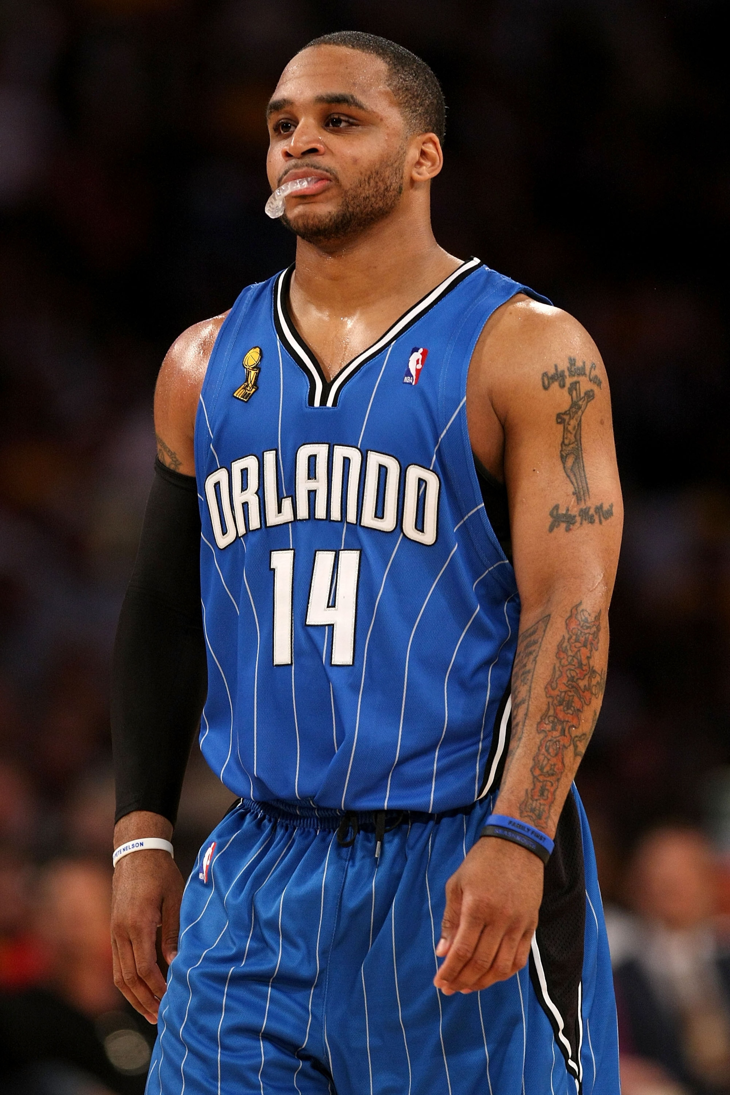 LOS ANGELES, CA - JUNE 07: Jameer Nelson #14 of the Orlando Magic reacts before losing 101-96 to the Los Angeles Lakers in Game Two of the 2009 NBA Finals at Staples Center on June 7, 2009 in Los Angeles, California. NOTE TO USER: User expressly acknowle LOS ANGELES, CA - JUNE 07: Jameer Nelson #14 of the Orlando Magic reacts before losing 101-96 to the Los Angeles Lakers in Game Two of the 2009 NBA Finals at Staples Center on June 7, 2009 in Los Angeles, California. NOTE TO USER: User expressly acknowle