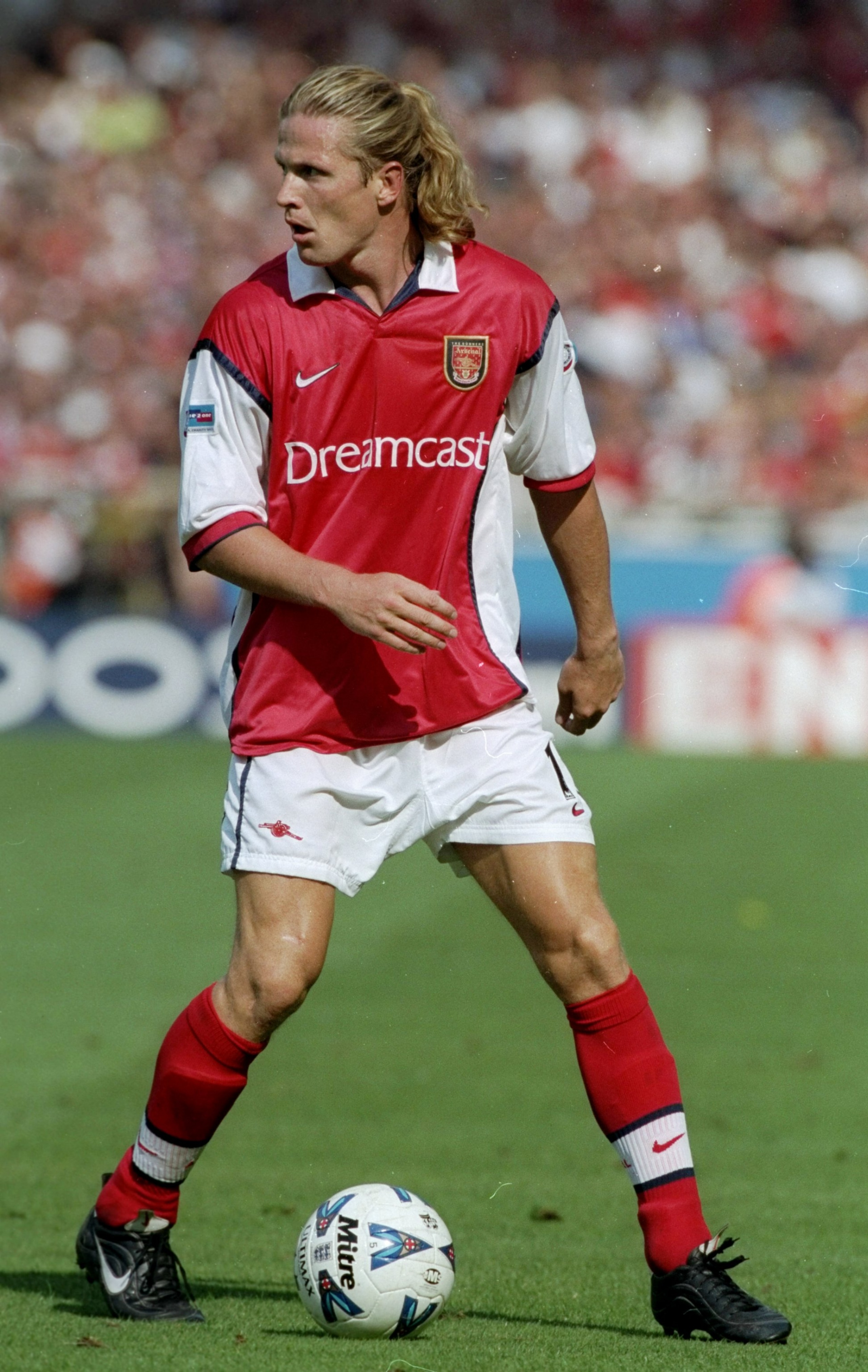 1 Aug 1999:  Emmanuel Petit of Arsenal in action during the FA Charity Shield match against Manchester United played at Wembley Stadium in London, England.  The match finished in a 2-1 victory to the Arsenal.   \ Mandatory Credit: Stu Forster /Allsport