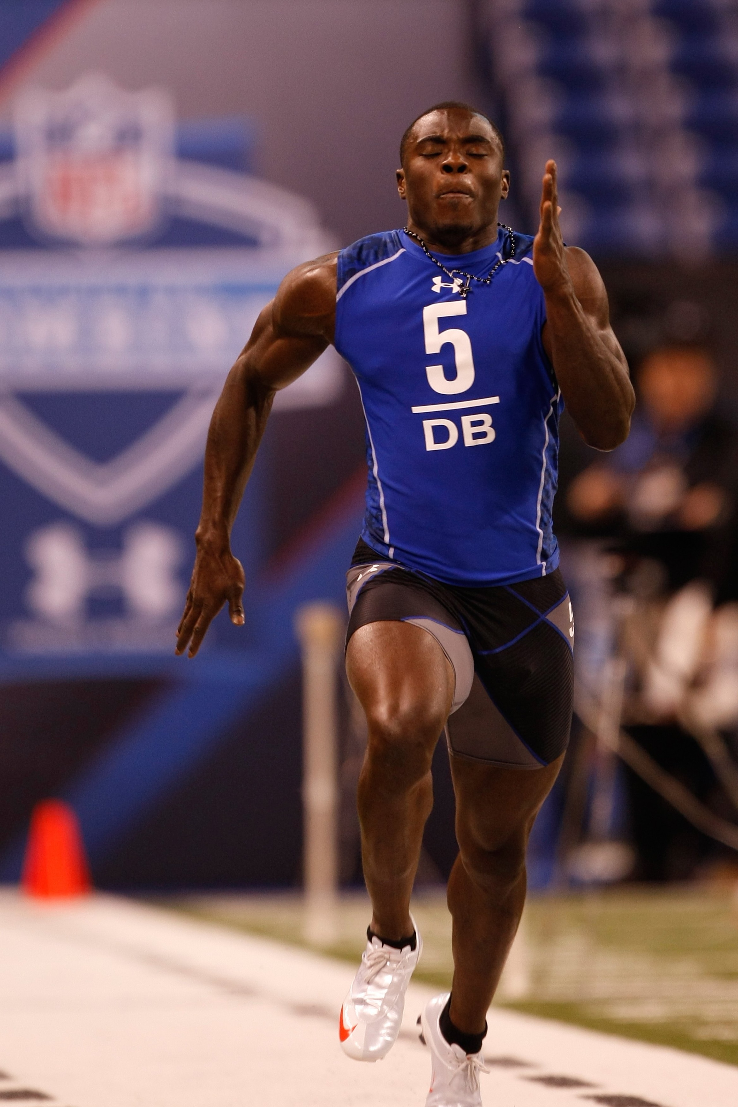 INDIANAPOLIS, IN - MARCH 2: Defensive back Larry Asante of Nebraska runs the 40 yard dash during the NFL Scouting Combine presented by Under Armour at Lucas Oil Stadium on March 2, 2010 in Indianapolis, Indiana. (Photo by Scott Boehm/Getty Images) INDIANAPOLIS, IN - MARCH 2: Defensive back Larry Asante of Nebraska runs the 40 yard dash during the NFL Scouting Combine presented by Under Armour at Lucas Oil Stadium on March 2, 2010 in Indianapolis, Indiana. (Photo by Scott Boehm/Getty Images)