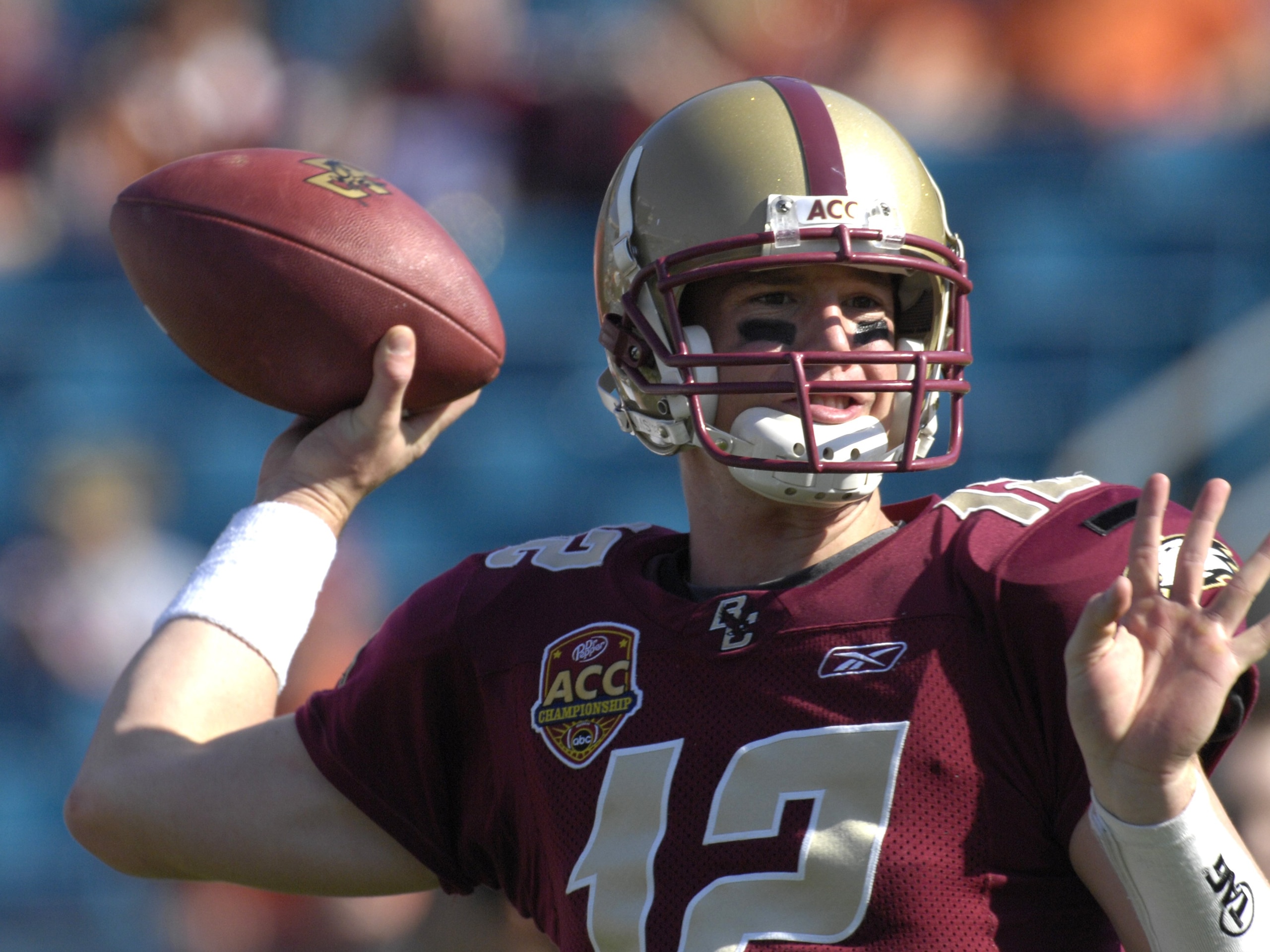 JACKSONVILLE, FL - DECEMBER 1: Quarterback Matt Ryan #12 of the Boston College Eagles warms up for play against the Virginia Tech Hokies in the ACC Championship Game at Jacksonville Municipal Stadium on December 1, 2007 in Jacksonville, Florida.  The Hoki