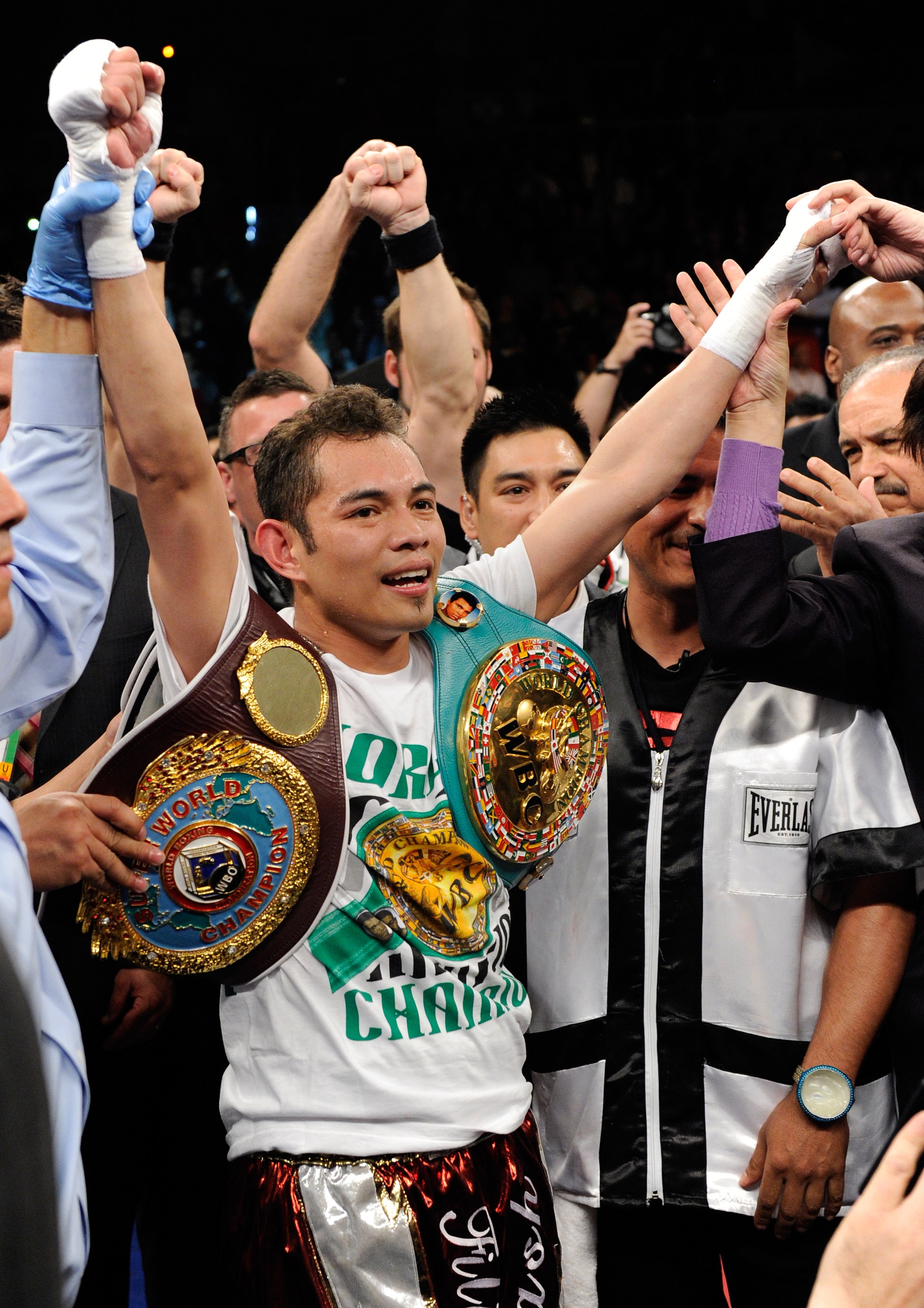 LAS VEGAS, NV - FEBRUARY 19:  Nonito Donaire of the Philippines celebrates his second-round TKO victory over Fernando Montiel of Mexico during their WBC/WBO bantamweight championship bout at the Mandalay Bay Events Center February 19, 2011 in Las Vegas, N