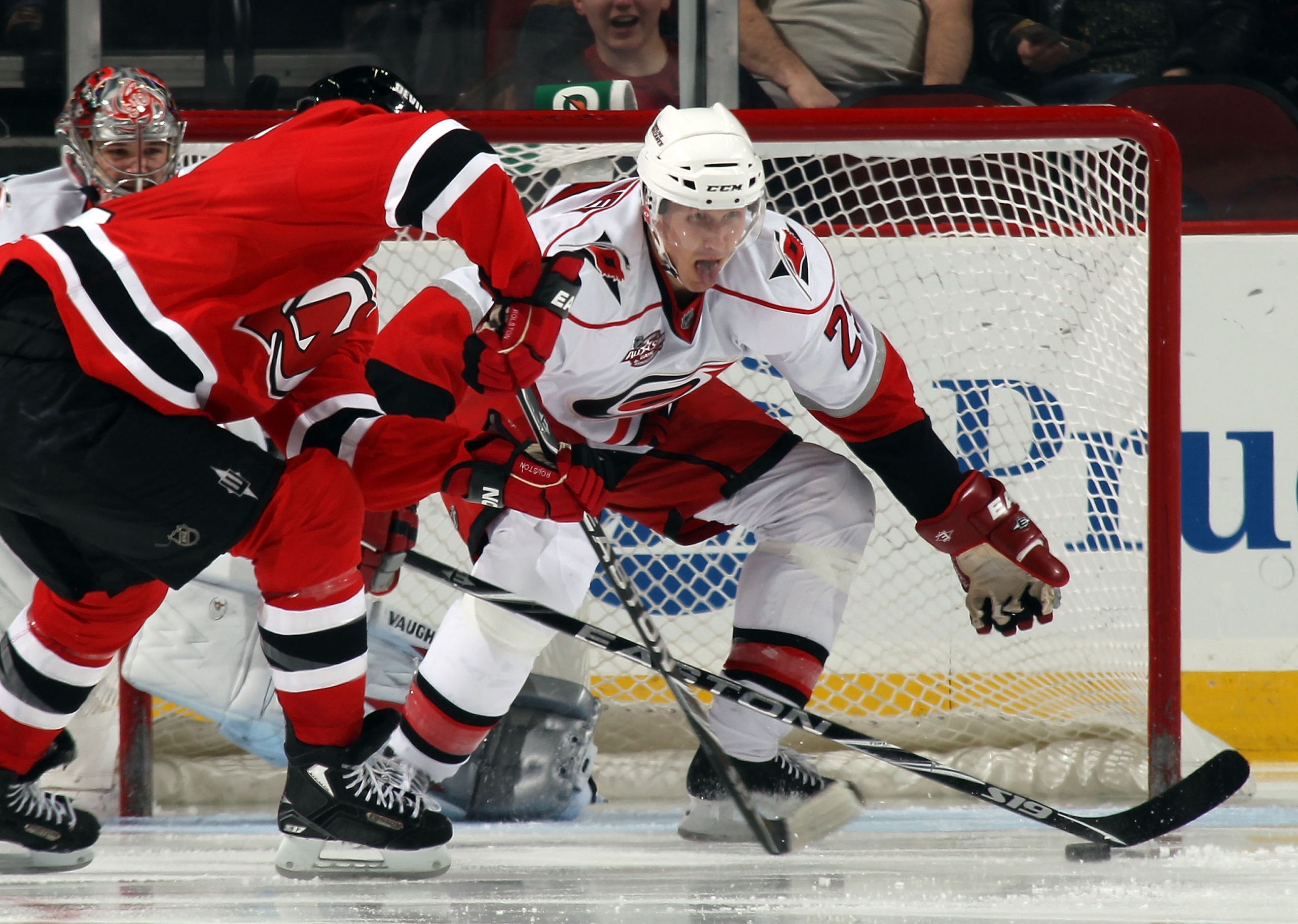 NEWARK, NJ - FEBRUARY 16: Joni Pitkanen #25 of the Carolina Hurricanes skates against the New Jersey Devils at the Prudential Center on February 16, 2011 in Newark, New Jersey.  (Photo by Bruce Bennett/Getty Images)