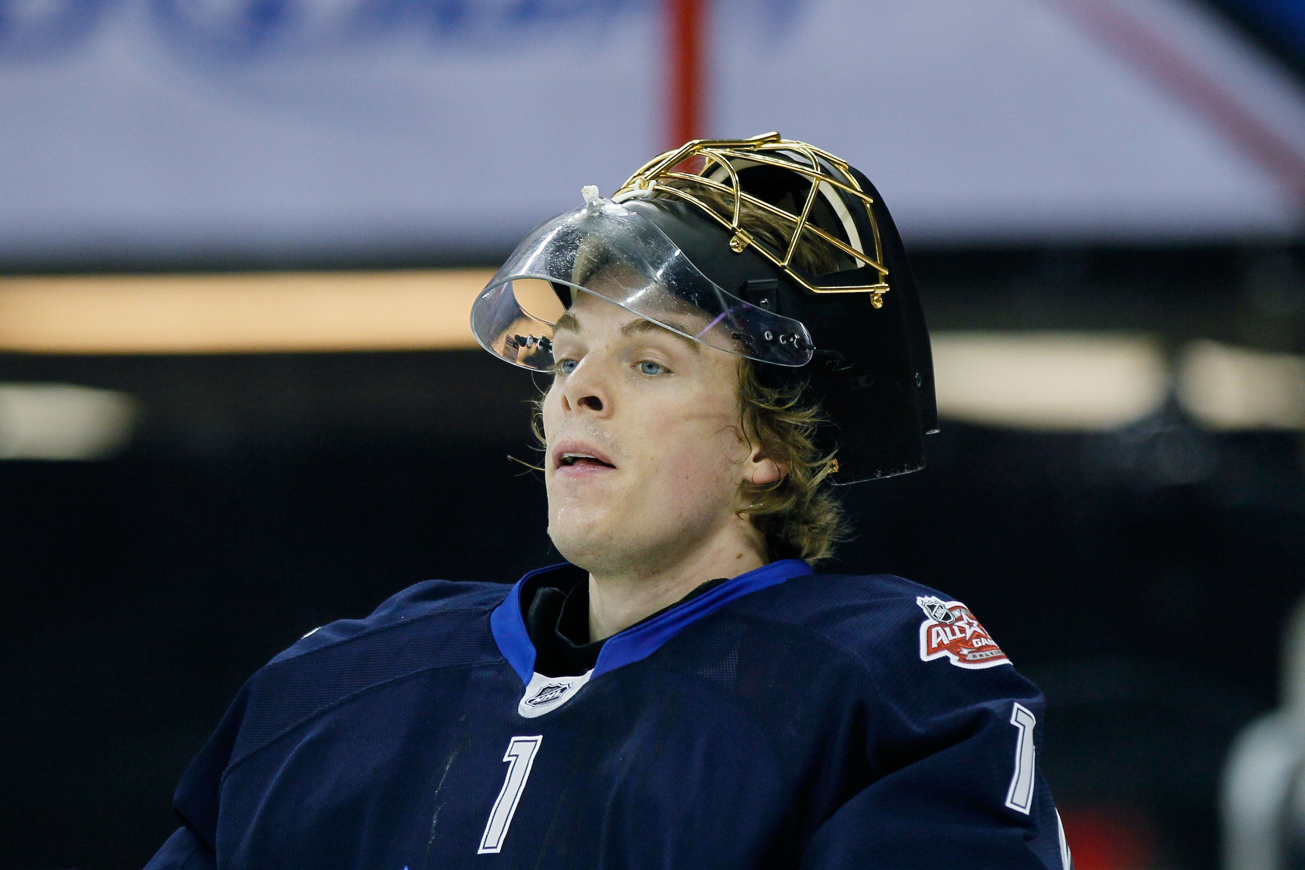 RALEIGH, NC - JANUARY 30:  Jonas Hiller #1 of the Anaheim Ducks and Team Lidstrom takes a break during their game against Team Staal in the 58th NHL All-Star Game at RBC Center on January 30, 2011 in Raleigh, North Carolina.  (Photo by Kevin C. Cox/Getty 