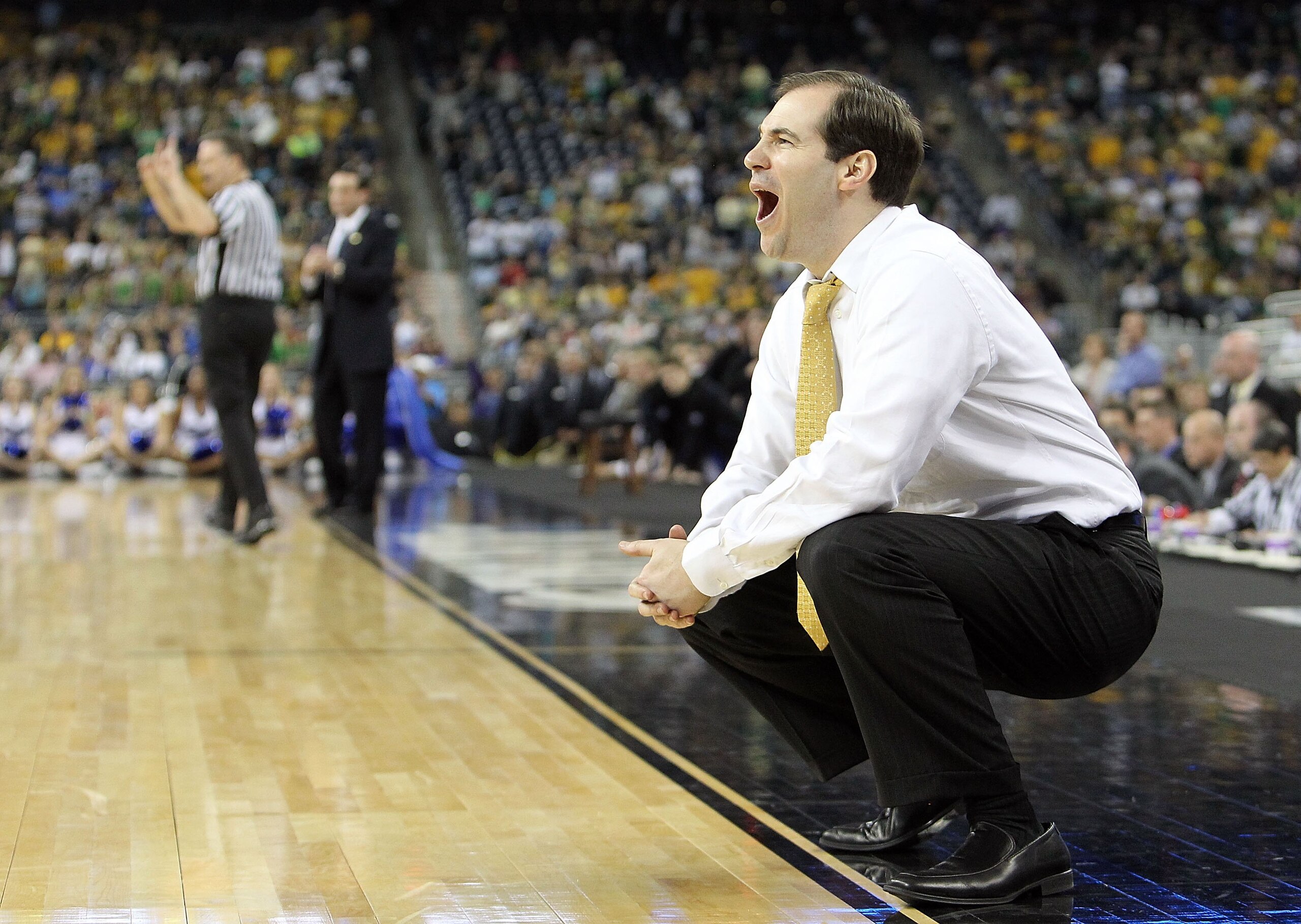 HOUSTON - MARCH 28:  Head coach Scott Drew of the Baylor Bears during the south regional final of the 2010 NCAA men's basketball tournament at Reliant Stadium on March 28, 2010 in Houston, Texas.  (Photo by Ronald Martinez/Getty Images)