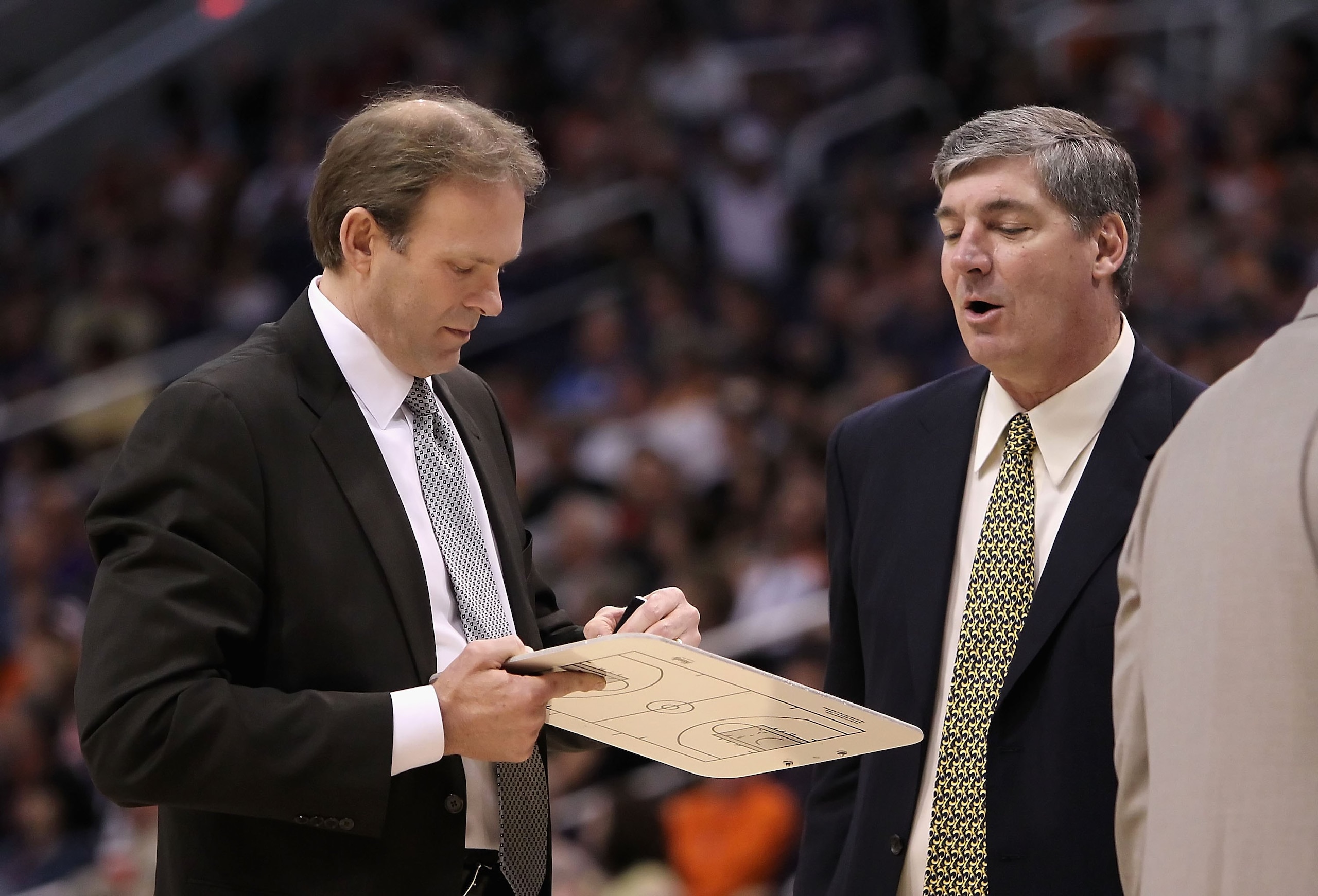 PHOENIX - MARCH 16:  Head coach Kurt Rambis and Bill Laimbeer of the Minnesota Timberwolves during the NBA game against the Phoenix Suns at US Airways Center on March 16, 2010 in Phoenix, Arizona. The Suns defeated the Timberwolves 152-114.  NOTE TO USER: