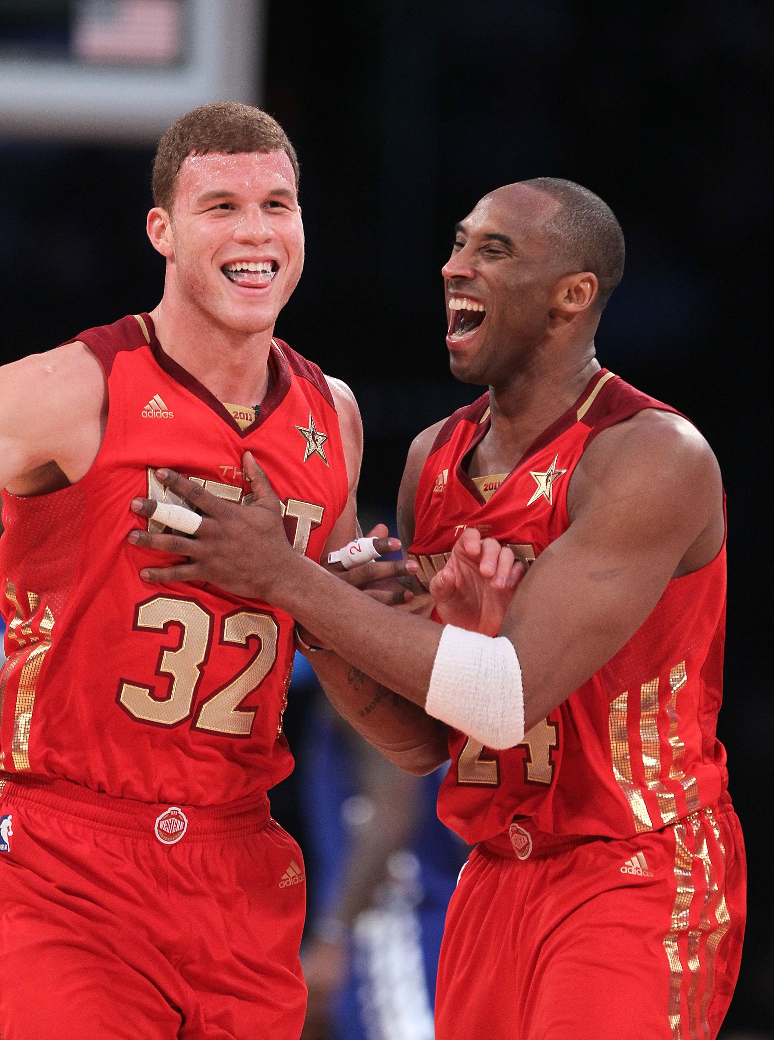 LOS ANGELES, CA - FEBRUARY 20: Blake Griffin #32 of the Los Angeles Clippers and the Western Conference and Kobe Bryant #24 of the Los Angeles Lakers and the Western Conference react in the second half of the 2011 NBA All-Star Game at Staples Center on F LOS ANGELES, CA - FEBRUARY 20: Blake Griffin #32 of the Los Angeles Clippers and the Western Conference and Kobe Bryant #24 of the Los Angeles Lakers and the Western Conference react in the second half of the 2011 NBA All-Star Game at Staples Center on F