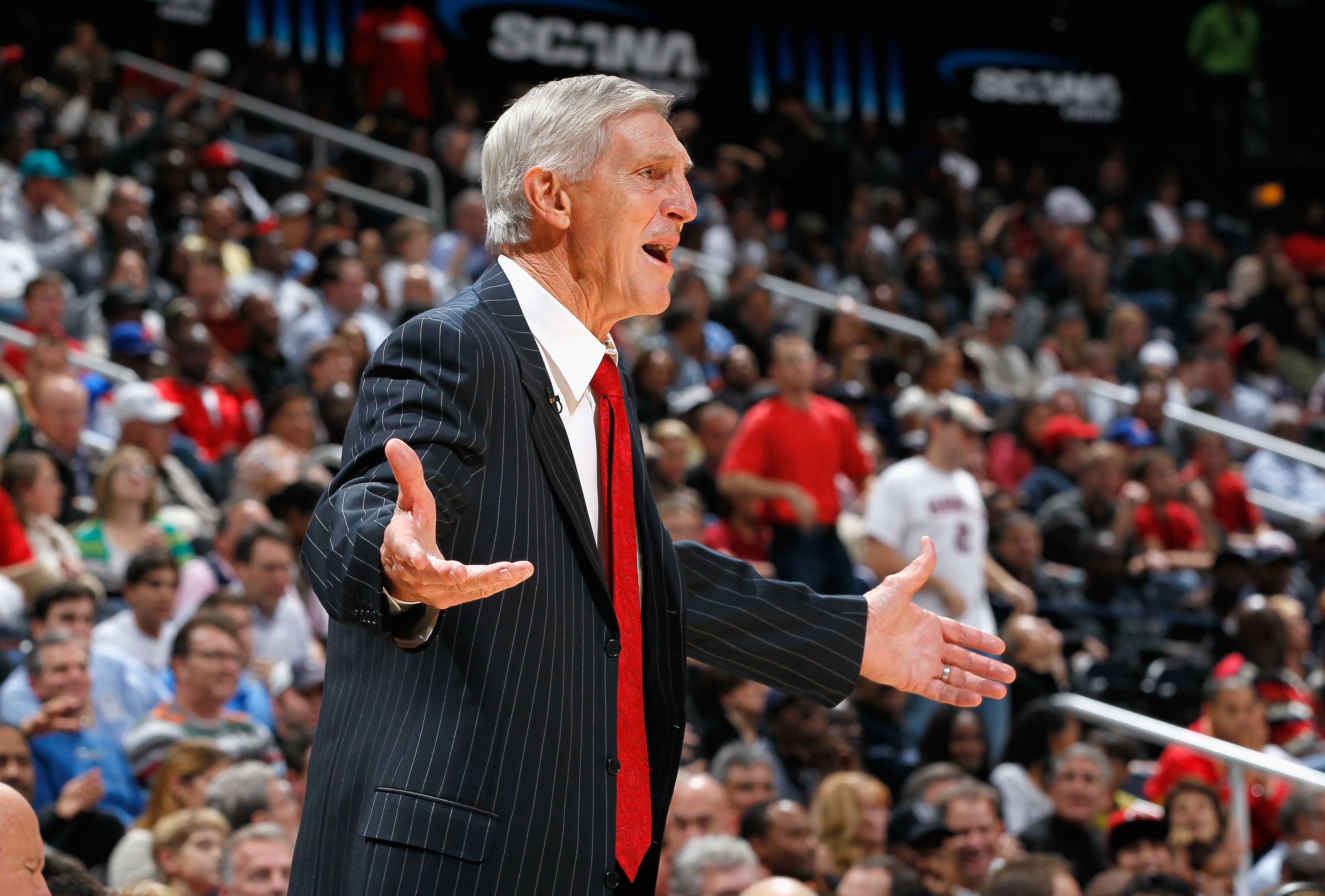 ATLANTA - NOVEMBER 12:  Head coach Jerry Sloan of the Utah Jazz against the Atlanta Hawks at Philips Arena on November 12, 2010 in Atlanta, Georgia.  NOTE TO USER: User expressly acknowledges and agrees that, by downloading and/or using this Photograph, U