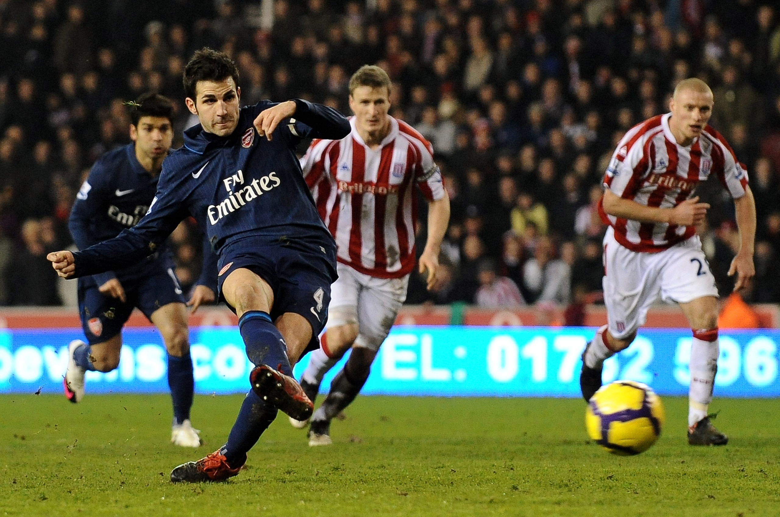 STOKE ON TRENT, ENGLAND - FEBRUARY 27:   Cesc Fabregas of Arsenal scores his team's second goal from the penalty spot during the Barclays Premier League match between Stoke City and Arsenal at The Britannia Stadium on February 27, 2010 in Stoke on Trent,