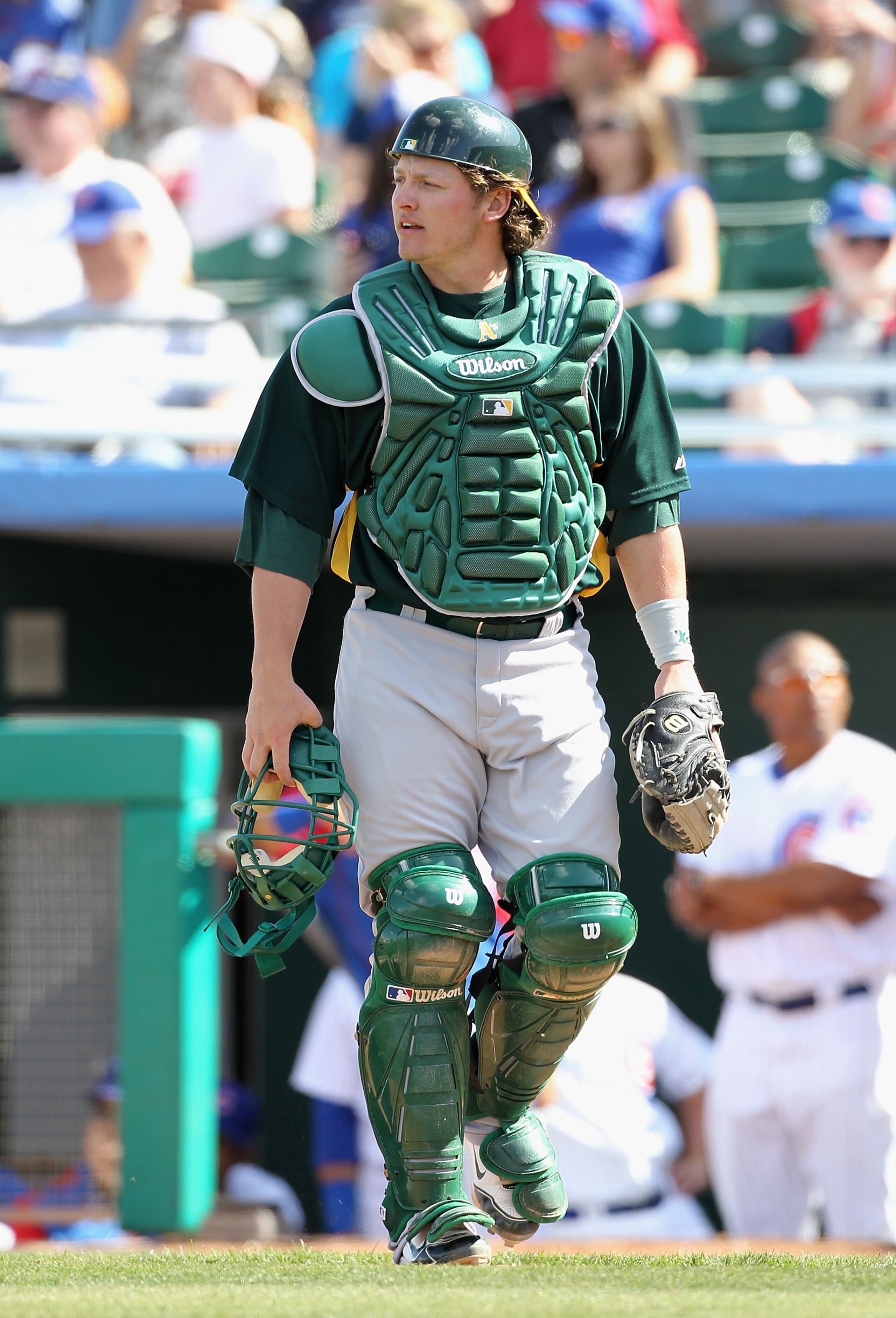 MESA, AZ - MARCH 04:  Catcher Josh Donaldson #71 of the Oakland Athletics during the MLB spring training game against the Chicago Cubs at HoHoKam Park on March 4, 2009 in Mesa, Arizona. The Cubs defeated the A's 9-3.  (Photo by Christian Petersen/Getty Im
