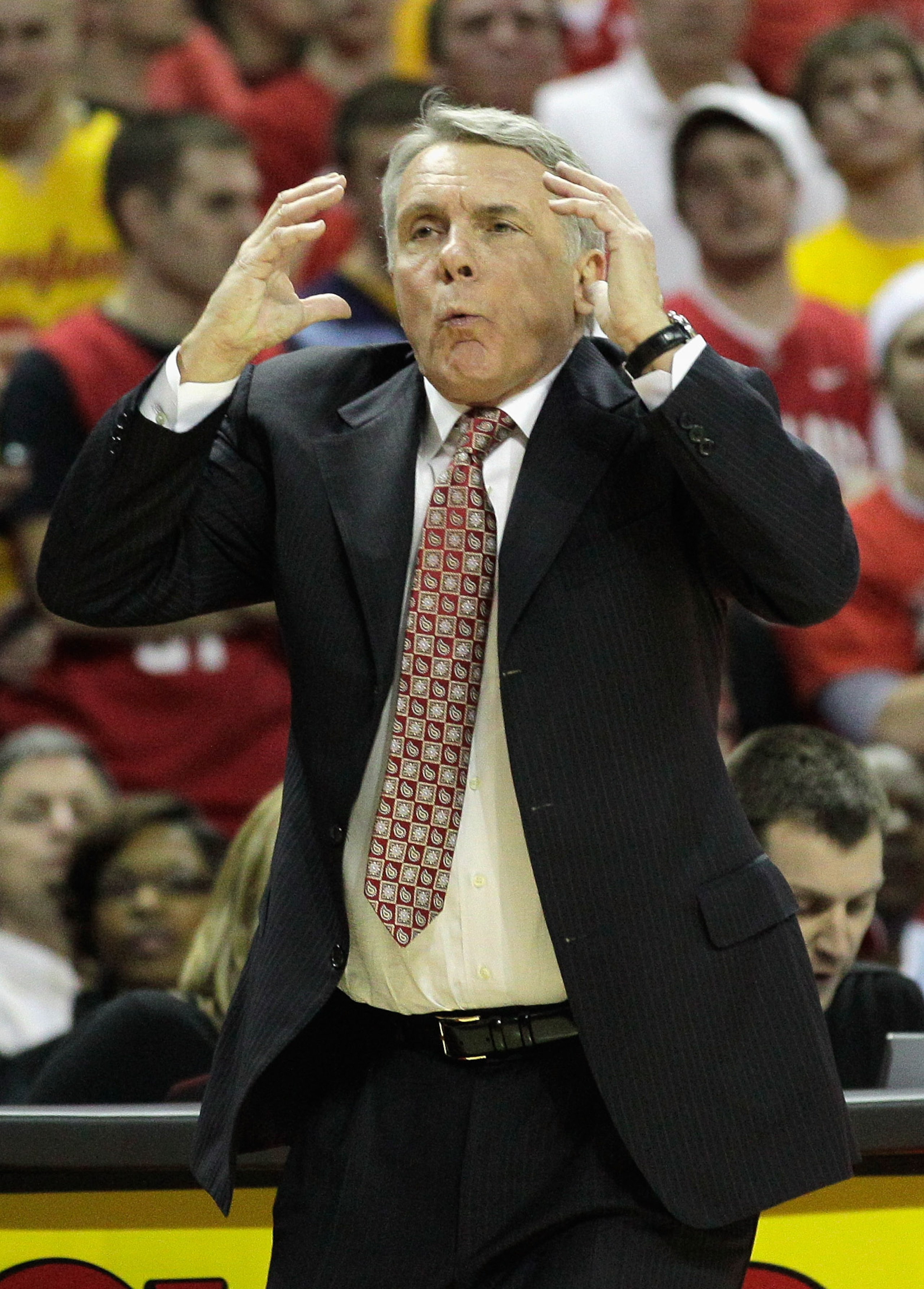 COLLEGE PARK, MD - FEBRUARY 20:  Maryland Terrapians head coach Gary Williams reacts to a call against the NC State Wolfpack at the Comcast Center on February 20, 2011 in College Park, Maryland.  (Photo by Rob Carr/Getty Images)