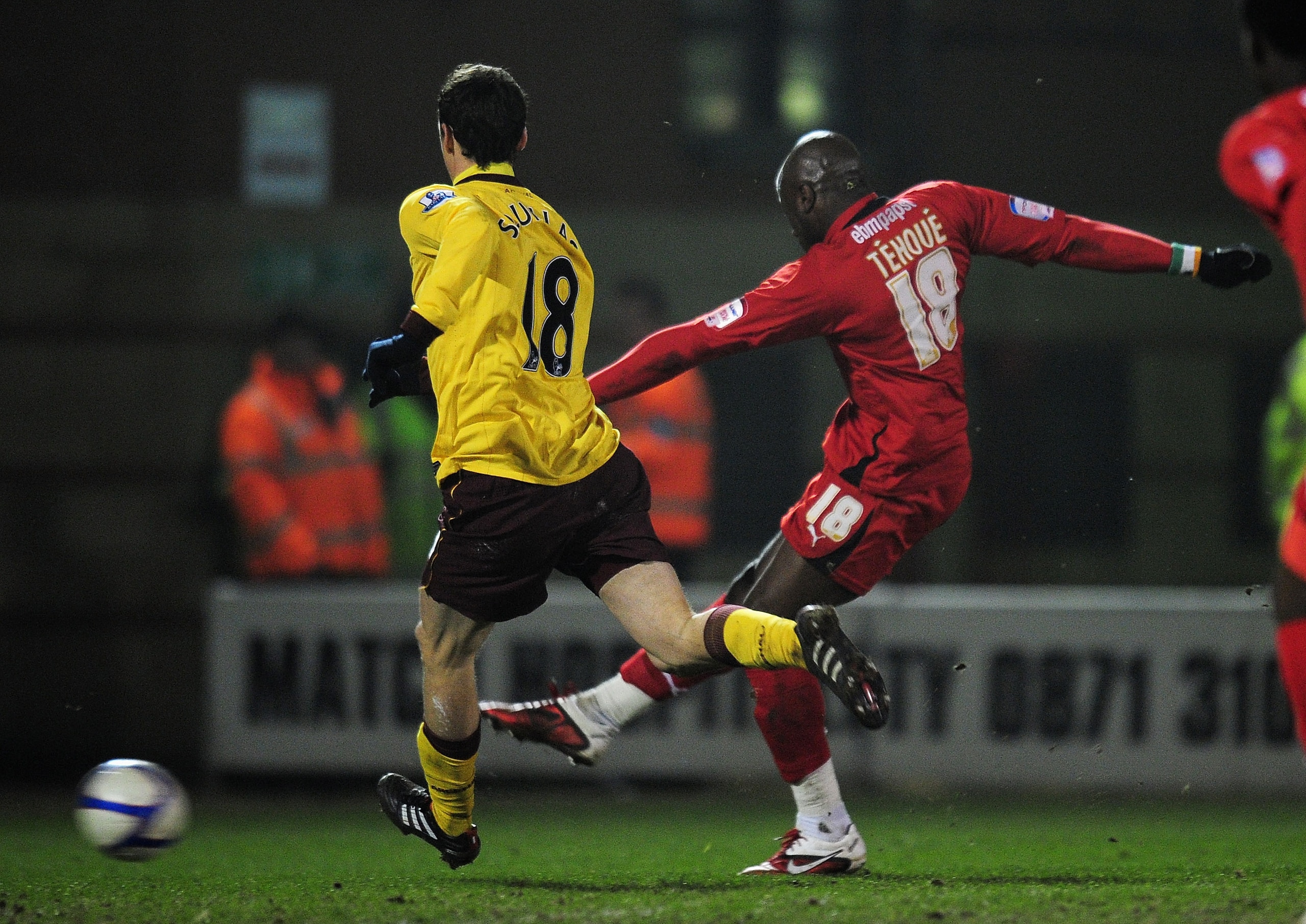 LONDON, ENGLAND - FEBRUARY 20:  Jonathan Tehoue of Leyton Orient shoots to score the equaliser during the FA Cup sponsored by E.ON 5th Round match between Leyton Orient and Arsenal at the Matchroom Stadium on February 20, 2011 in London, England.  (Photo