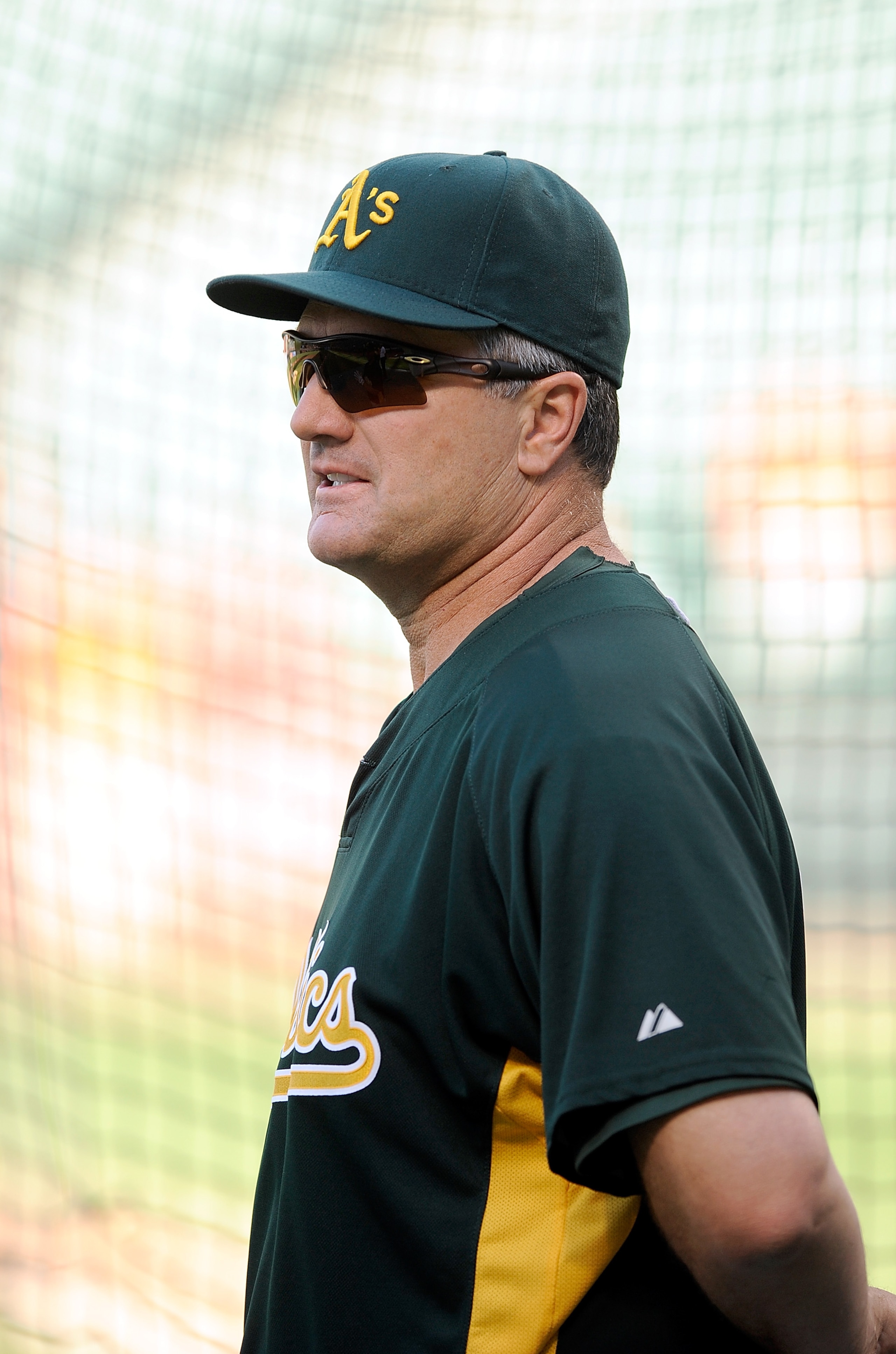 BALTIMORE - JUNE 30:  Manager Bob Geren of the Oakland Athletics watches batting practice before the game against the Baltimore Orioles at Camden Yards on June 30, 2010 in Baltimore, Maryland.  (Photo by Greg Fiume/Getty Images)