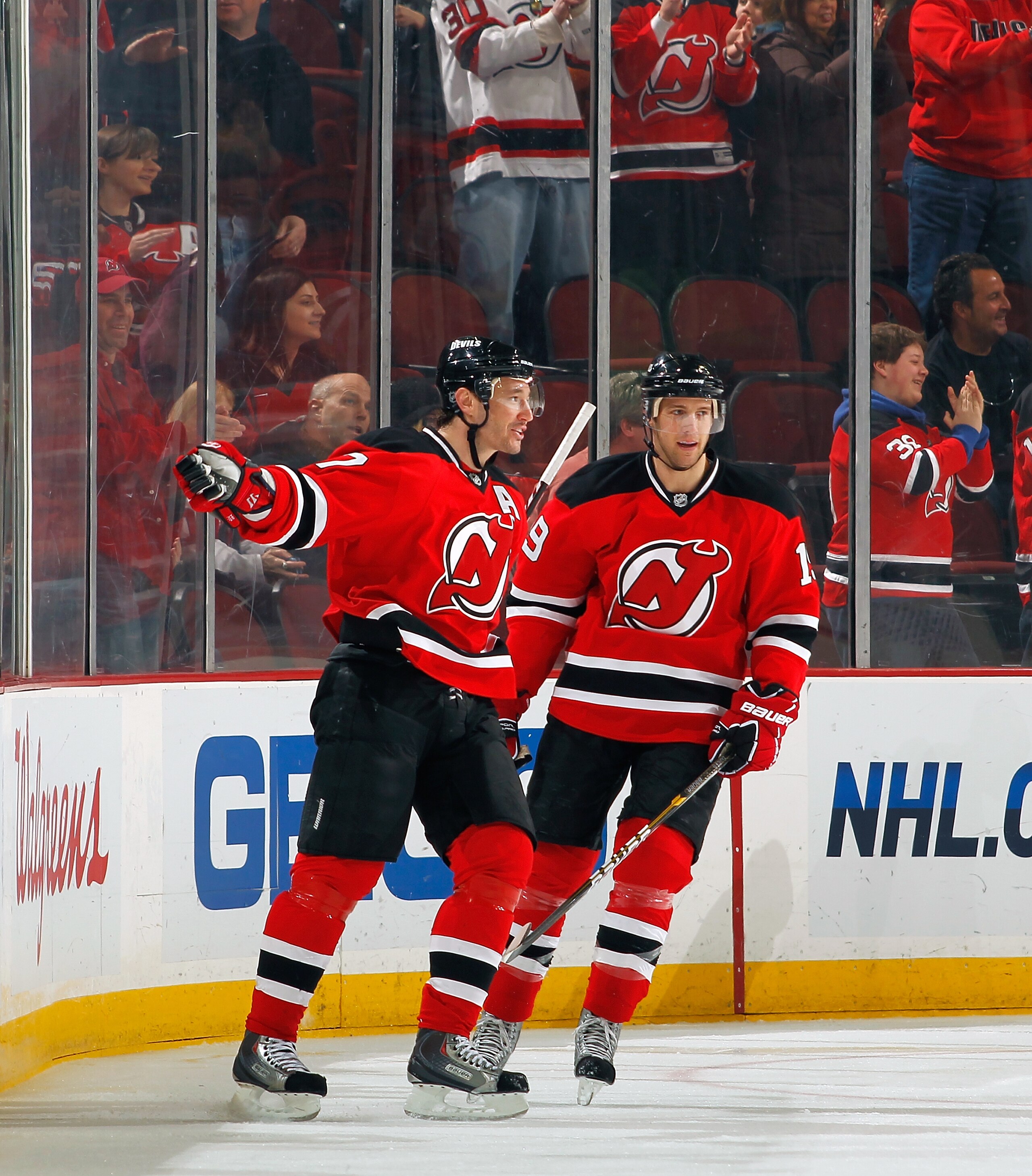 NEWARK, NJ - JANUARY 23:  Ilya Kovalchuk #17 of the New Jersey Devils celebrates a goal in first period of a game against the Florida Panthers at the Prudential Center on January 23, 2011 in Newark, New Jersey.  (Photo by Lou Capozzola/Getty Images)