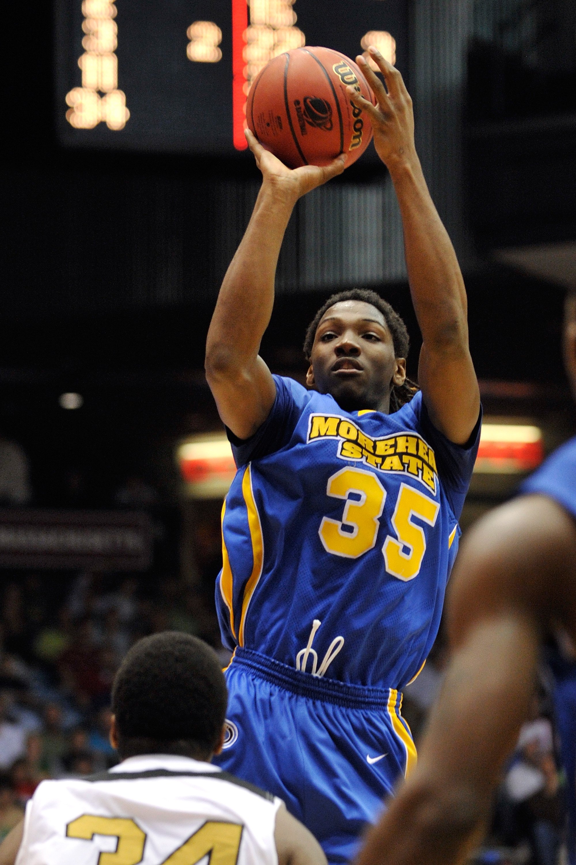 DAYTON, OH - MARCH 17:  Kenneth Faried #35 of the Morehead State Eagles takes a shot against the Alabama State Hornets during the opening round of the Men's NCAA Tournament on March 17, 2009 at the University of Dayton Arena in Dayton, Ohio.  (Photo by Ja