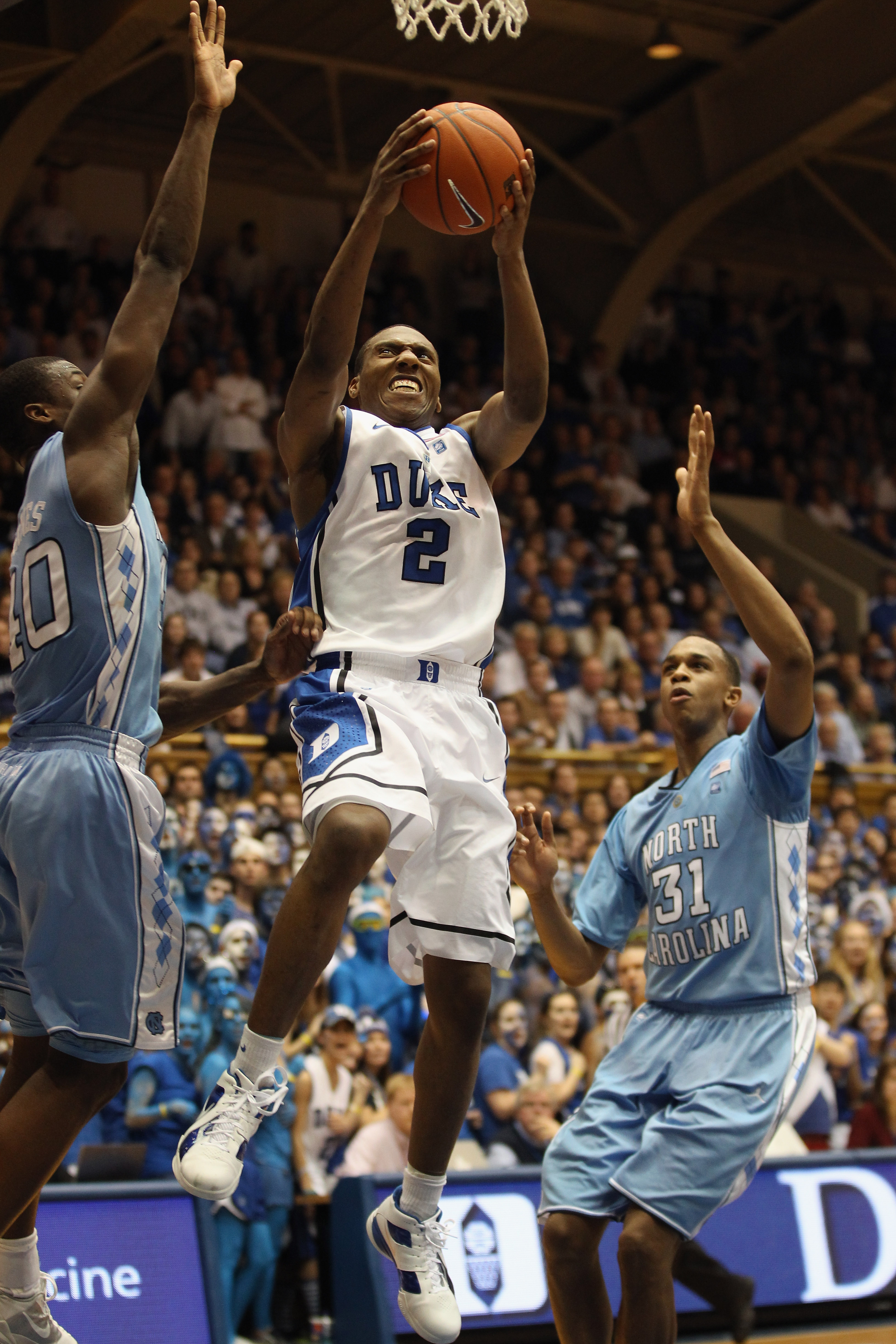 DURHAM, NC - FEBRUARY 09:  Nolan Smith #2 of the Duke Blue Devils against the North Carolina Tar Heels during their game at Cameron Indoor Stadium on February 9, 2011 in Durham, North Carolina.  (Photo by Streeter Lecka/Getty Images)