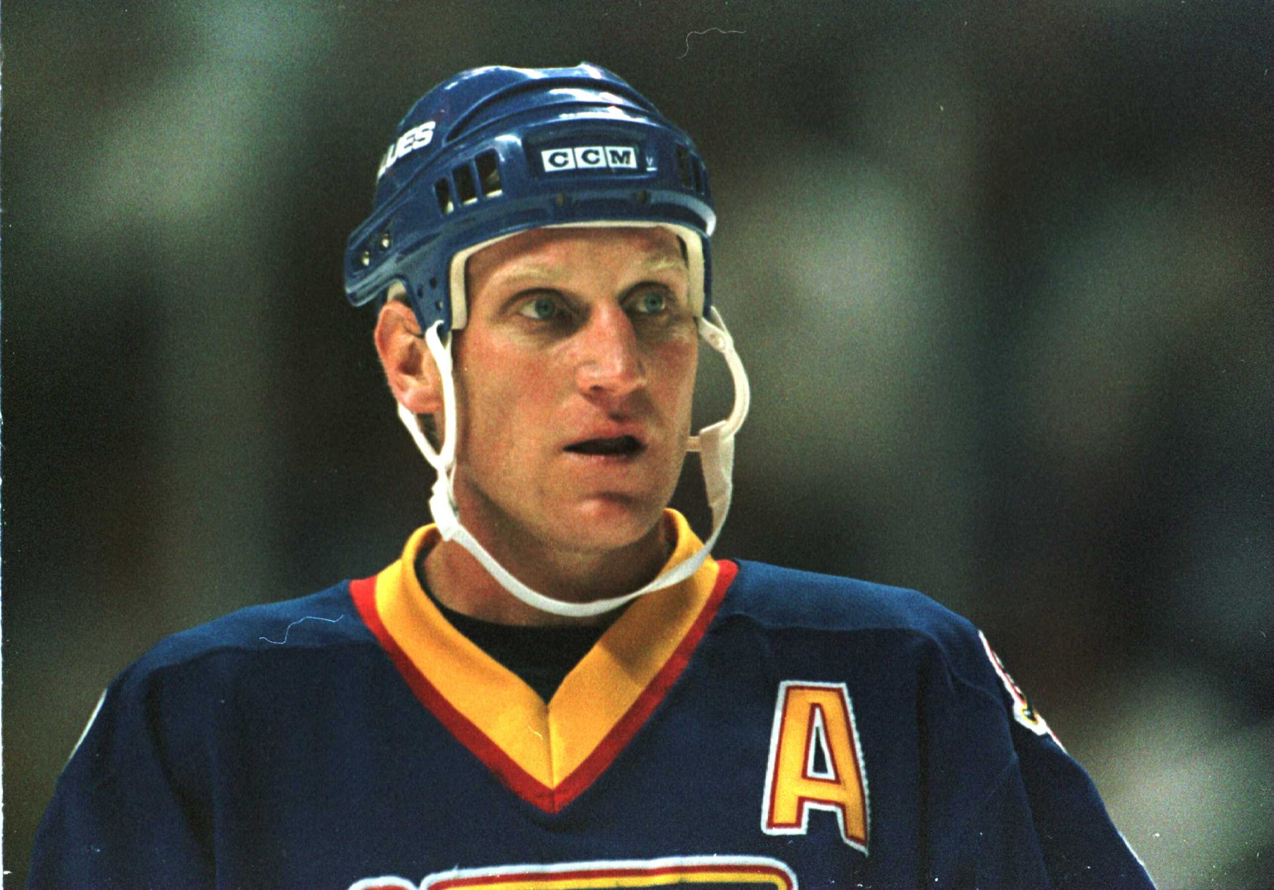 22 Oct 1996: Right wing Brett Hull #16 of the St. Louis Blues in action on the ice as he catches his breath during a break in the action as timeout was called in the third period of the Blues 2-1 victory over the Phoenix Coyotes at the America West Arena 22 Oct 1996: Right wing Brett Hull #16 of the St. Louis Blues in action on the ice as he catches his breath during a break in the action as timeout was called in the third period of the Blues 2-1 victory over the Phoenix Coyotes at the America West Arena