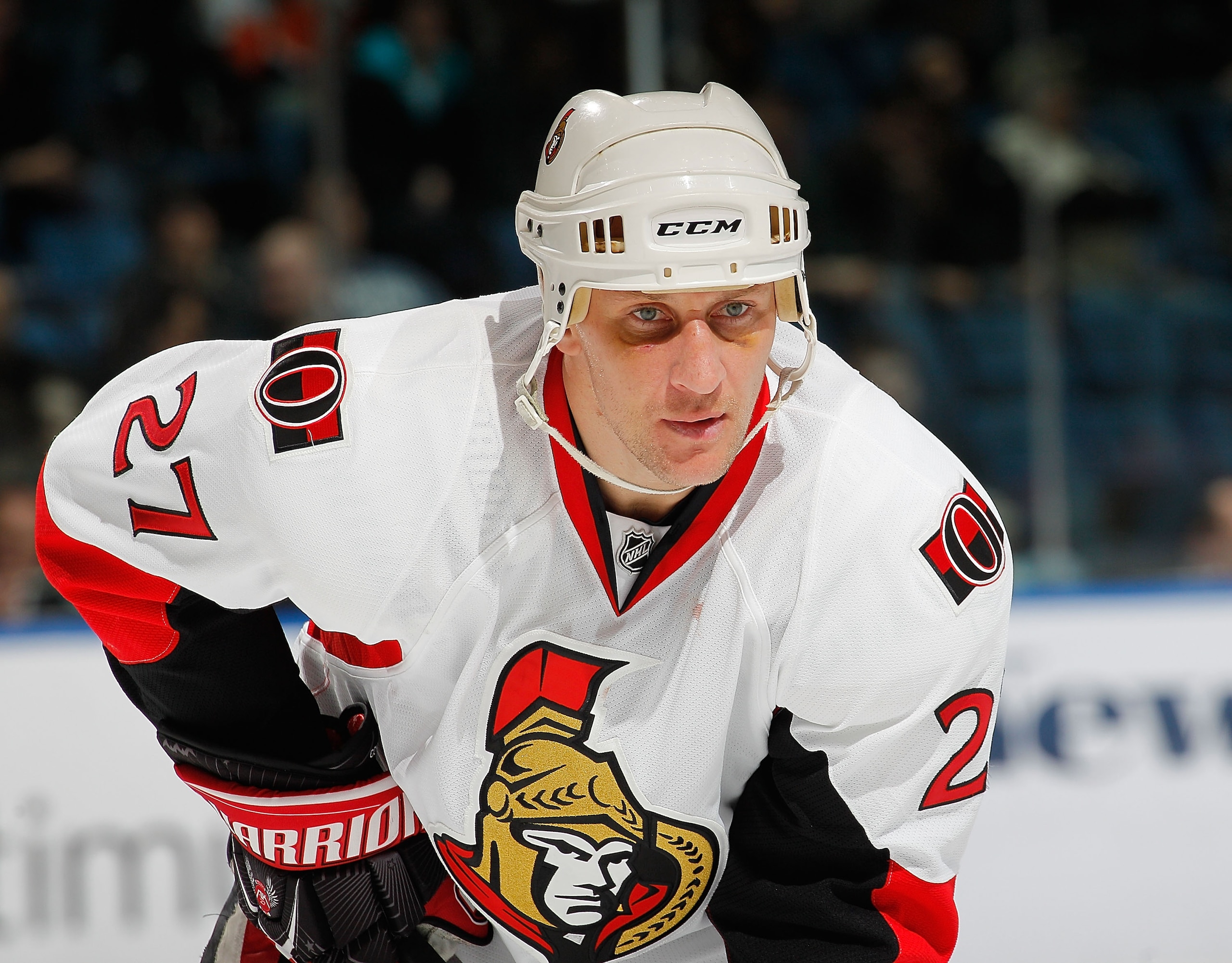 UNIONDALE, NY - FEBRUARY 05:  Alex Kovalev #27 of the Ottawa Senators waits for a faceoff during an NHL hockey game against the New York Islanders at Nassau Coliseum on February 5, 2011 in Uniondale, New York.  (Photo by Paul Bereswill/Getty Images)