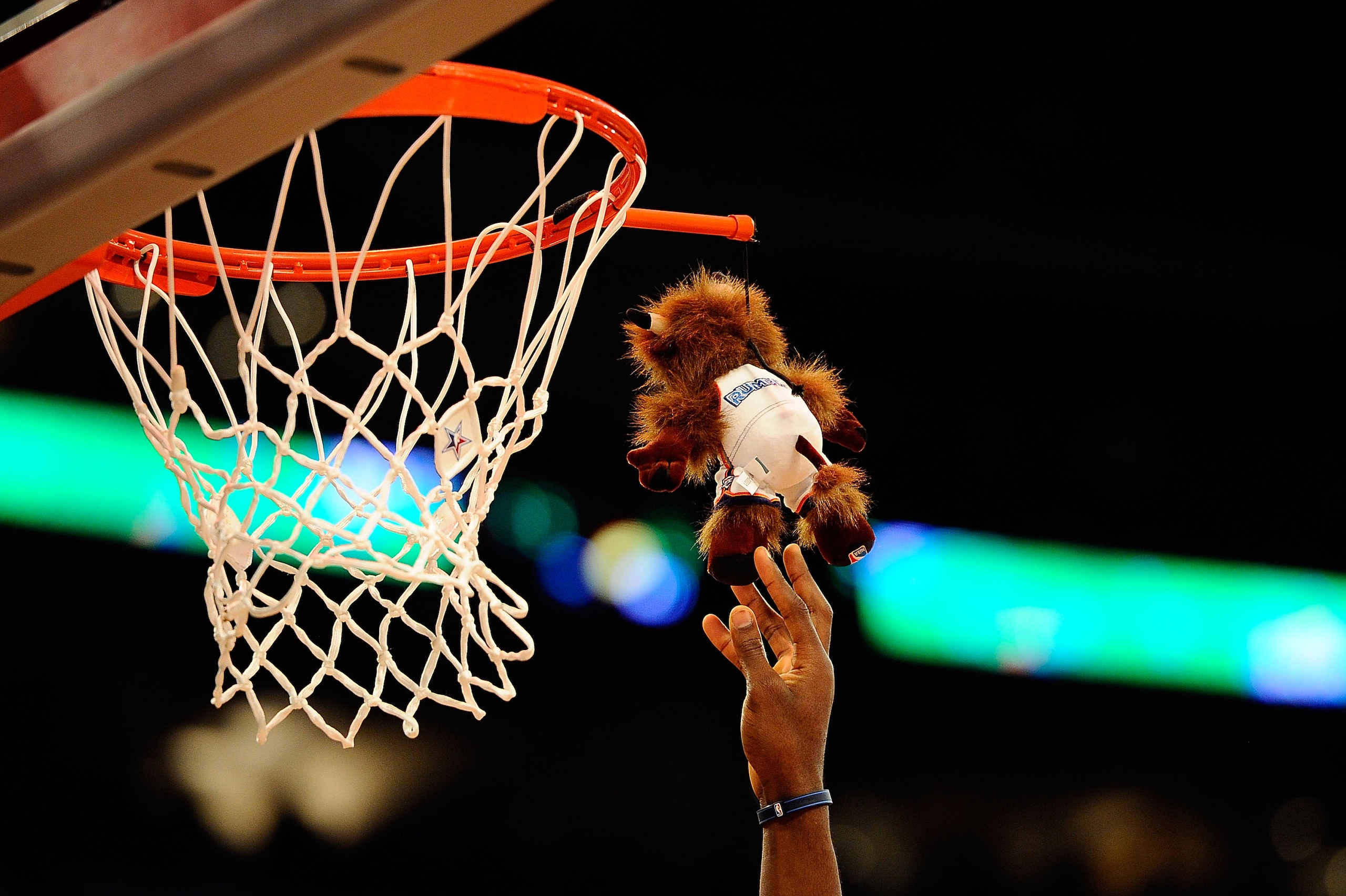 LOS ANGELES, CA - FEBRUARY 19: A mini stuffed replica of the Oklahoma City Thunder mascot is placed on the rim before Serge Ibaka of the Thunder attempts a dunk in the Sprite Slam Dunk Contest apart of NBA All-Star Saturday Night at Staples Center on Feb LOS ANGELES, CA - FEBRUARY 19: A mini stuffed replica of the Oklahoma City Thunder mascot is placed on the rim before Serge Ibaka of the Thunder attempts a dunk in the Sprite Slam Dunk Contest apart of NBA All-Star Saturday Night at Staples Center on Feb