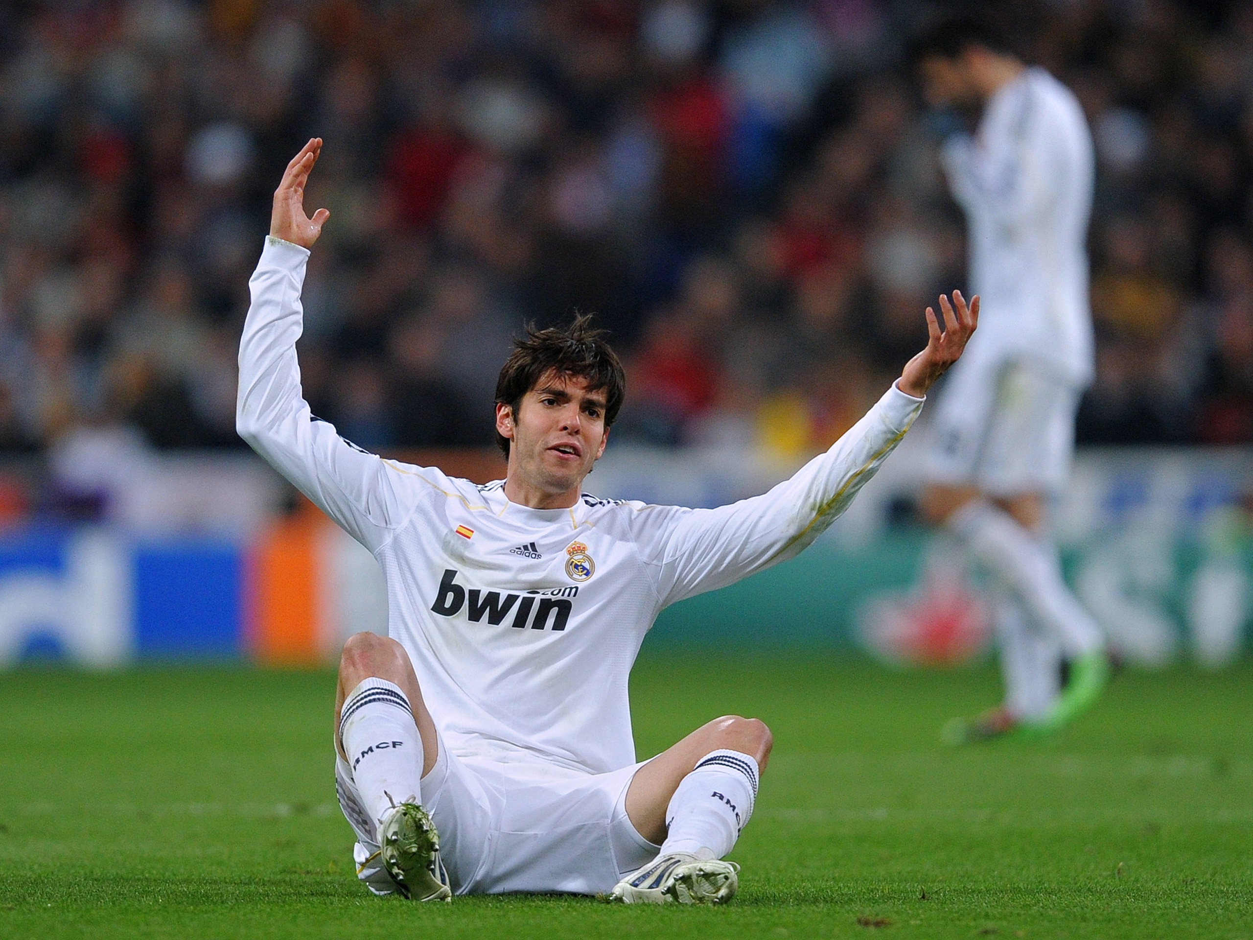 MADRID, SPAIN - MARCH 10: Kaka of Real Madrid reacts during the UEFA Champions League round of 16 second leg match between Real Madrid and Lyon at the Estadio Santiago Bernabeu on March 10, 2010 in Madrid, Spain. (Photo by Jasper Juinen/Getty Images) MADRID, SPAIN - MARCH 10: Kaka of Real Madrid reacts during the UEFA Champions League round of 16 second leg match between Real Madrid and Lyon at the Estadio Santiago Bernabeu on March 10, 2010 in Madrid, Spain. (Photo by Jasper Juinen/Getty Images)