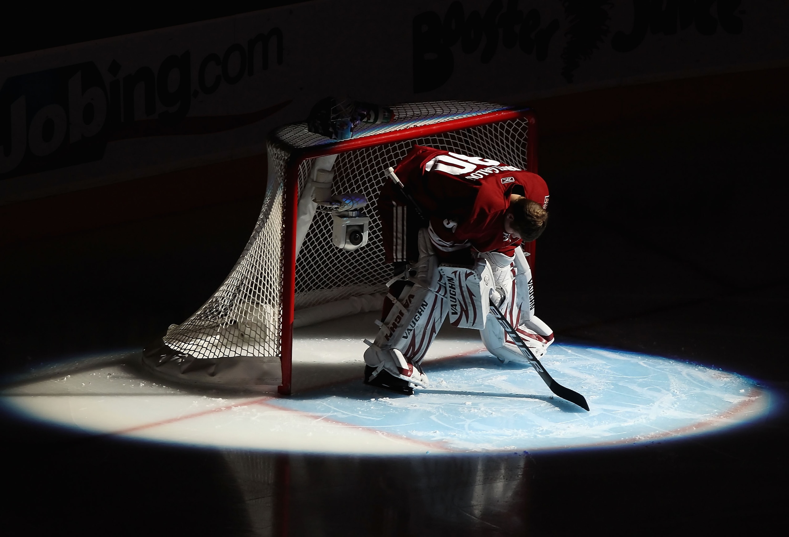GLENDALE, AZ - FEBRUARY 14:  Goaltender Ilya Bryzgalov #30 of the Phoenix Coyotes is introduced before the NHL game against the Washington Capitals at Jobing.com Arena on February 14, 2011 in Glendale, Arizona. The Coyotes defeated the Capitals 3-2. (Phot
