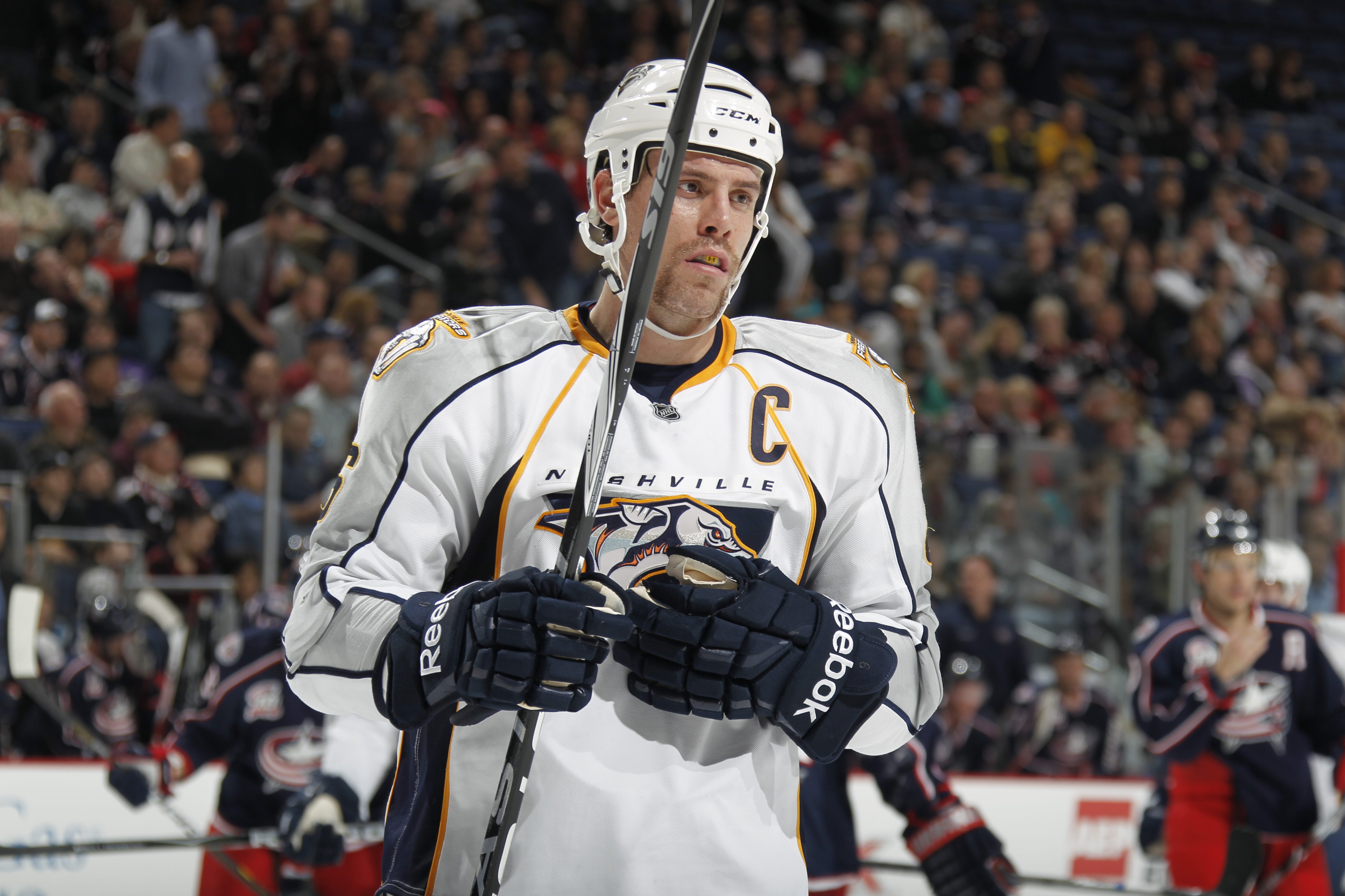 COLUMBUS, OHIO - NOVEMBER 22: Shea Weber #6 of the  Nashville Predators looks on during the game against Columbus Blue Jackets at Nationwide Areana on November 22, 2010 in Columbus, Ohio. (Photo by Gregory Shamus/Getty Images)