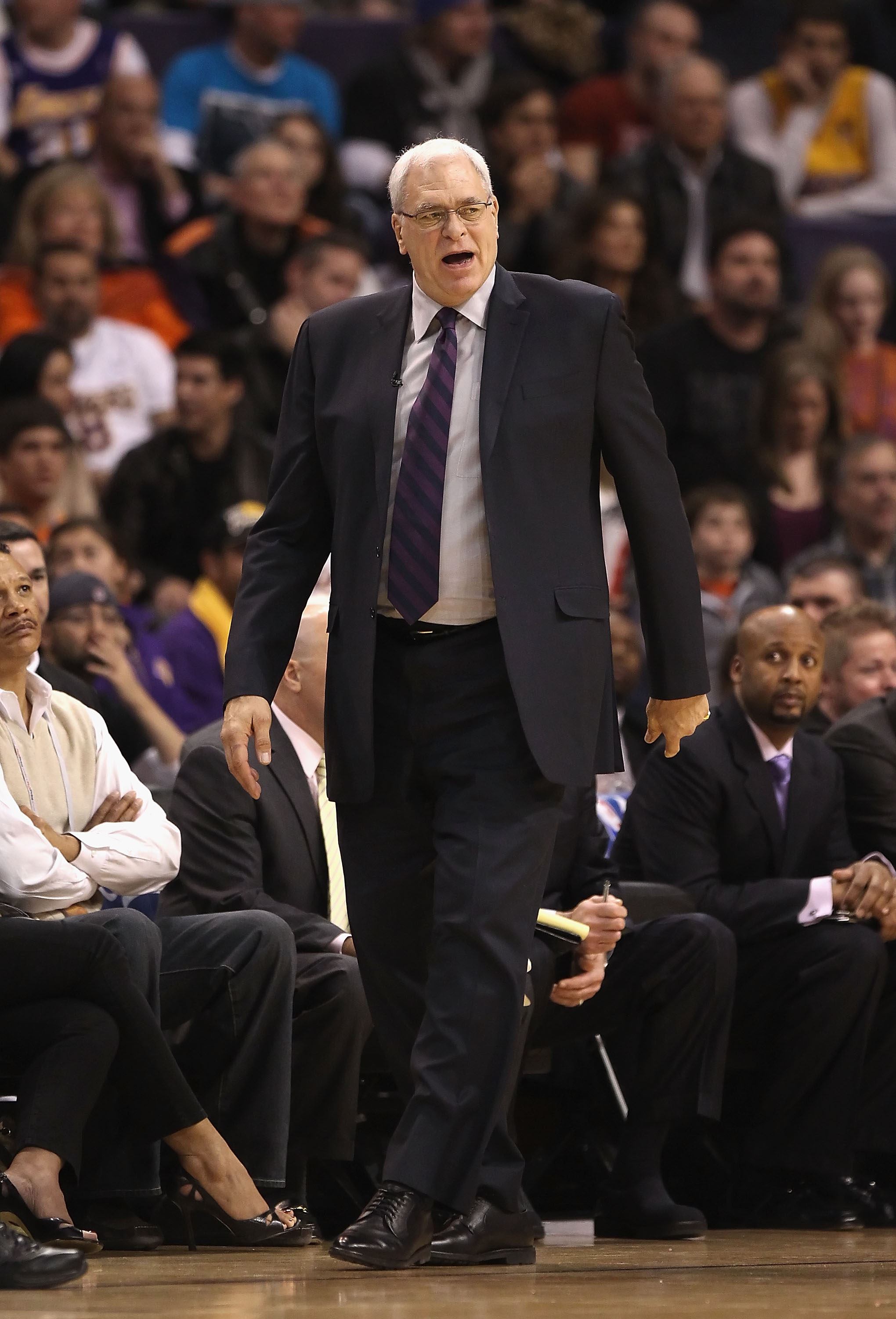 PHOENIX, AZ - JANUARY 05:  Head coach Phil Jackson of the Los Angeles Lakers during the NBA game against the Phoenix Suns at US Airways Center on January 5, 2011 in Phoenix, Arizona. The Lakers defeated the Suns 99-95.  NOTE TO USER: User expressly acknow