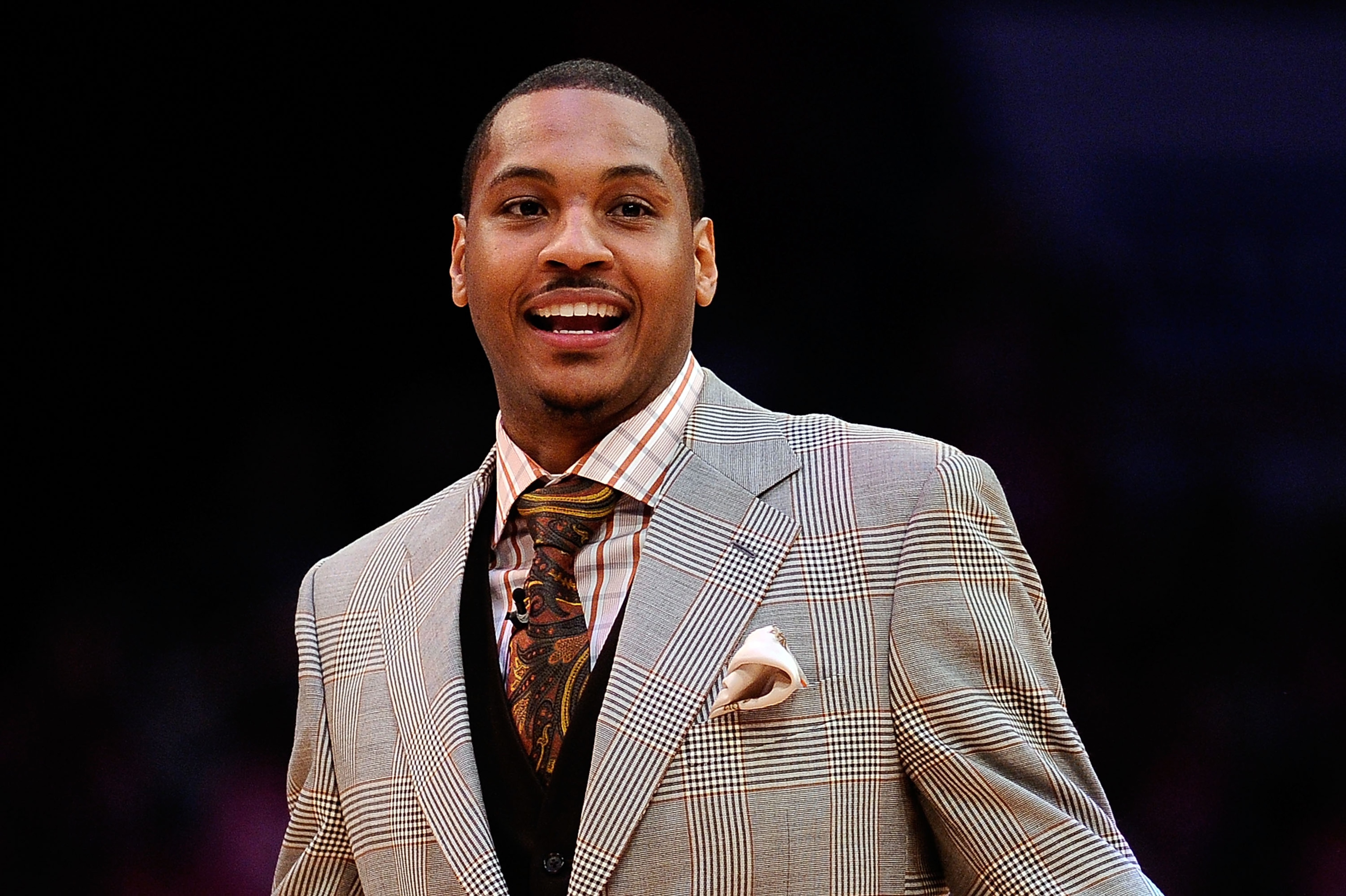 LOS ANGELES, CA - FEBRUARY 18: Carmelo Anthony of the Denver Nuggets reacts as he takes his seat to watch the T-Mobile Rookie Challenge and Youth Jam at Staples Center on February 18, 2011 in Los Angeles, California. (Photo by Kevork Djansezian/Getty Im LOS ANGELES, CA - FEBRUARY 18: Carmelo Anthony of the Denver Nuggets reacts as he takes his seat to watch the T-Mobile Rookie Challenge and Youth Jam at Staples Center on February 18, 2011 in Los Angeles, California. (Photo by Kevork Djansezian/Getty Im