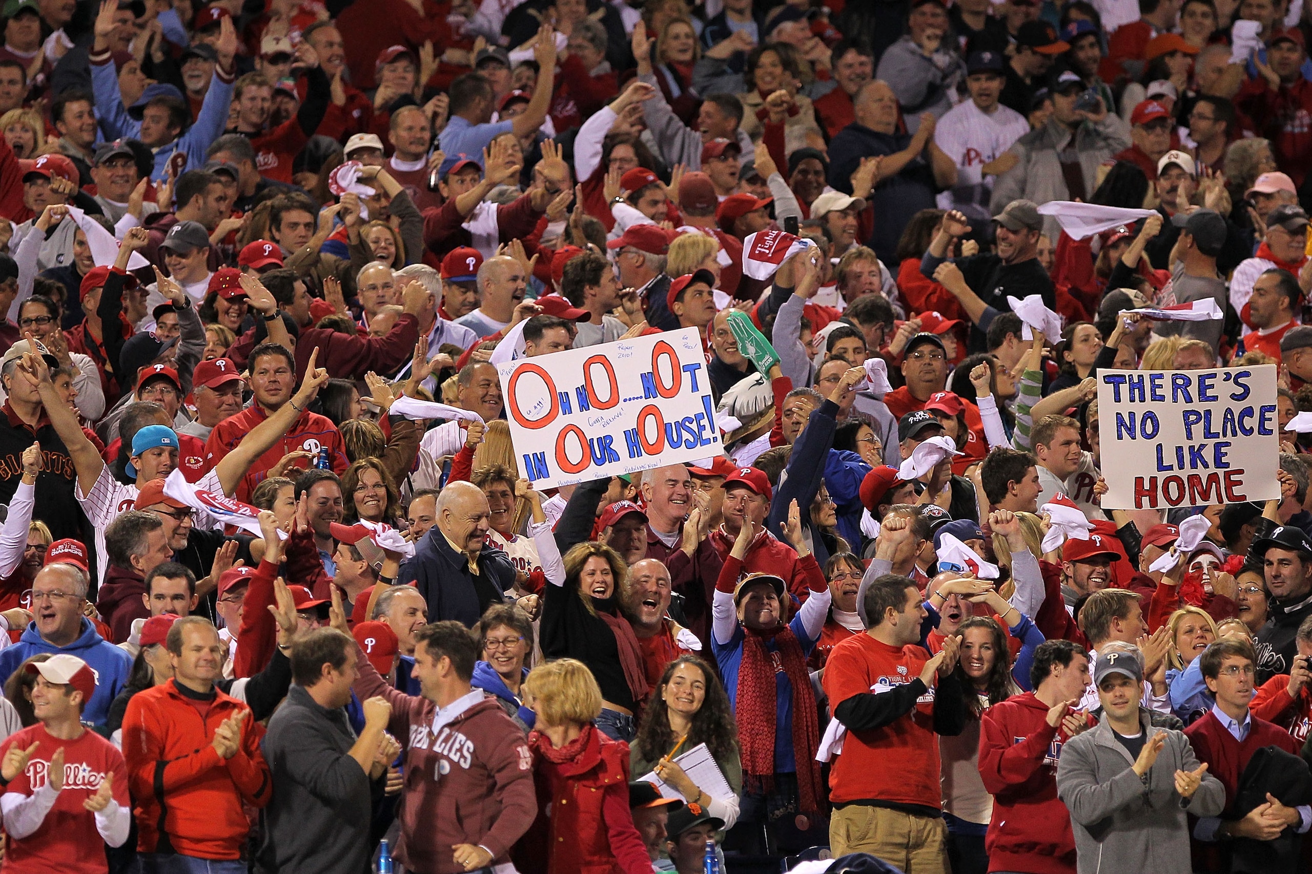 PHILADELPHIA - OCTOBER 17:  A Philadelphia Phillies fan holds up a sign as the Phillies take on the San Francisco Giants in Game Two of the NLCS during the 2010 MLB Playoffs at Citizens Bank Park on October 17, 2010 in Philadelphia, Pennsylvania.  (Photo