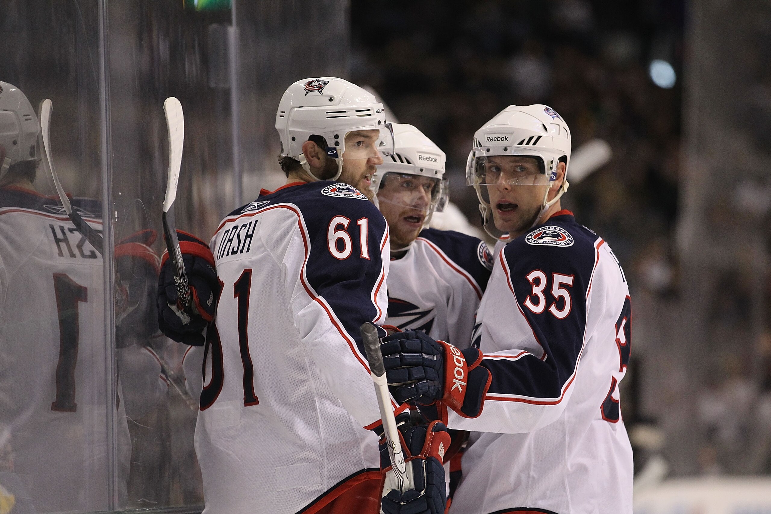 DALLAS, TX - FEBRUARY 13: Right wing Rick Nash #61 of the Columbus Blue Jackets celebrates a goal with Jan Hejda #35 against the Dallas Stars on February 13, 2011 in Dallas, Texas. (Photo by Ronald Martinez/Getty Images) DALLAS, TX - FEBRUARY 13: Right wing Rick Nash #61 of the Columbus Blue Jackets celebrates a goal with Jan Hejda #35 against the Dallas Stars on February 13, 2011 in Dallas, Texas. (Photo by Ronald Martinez/Getty Images)