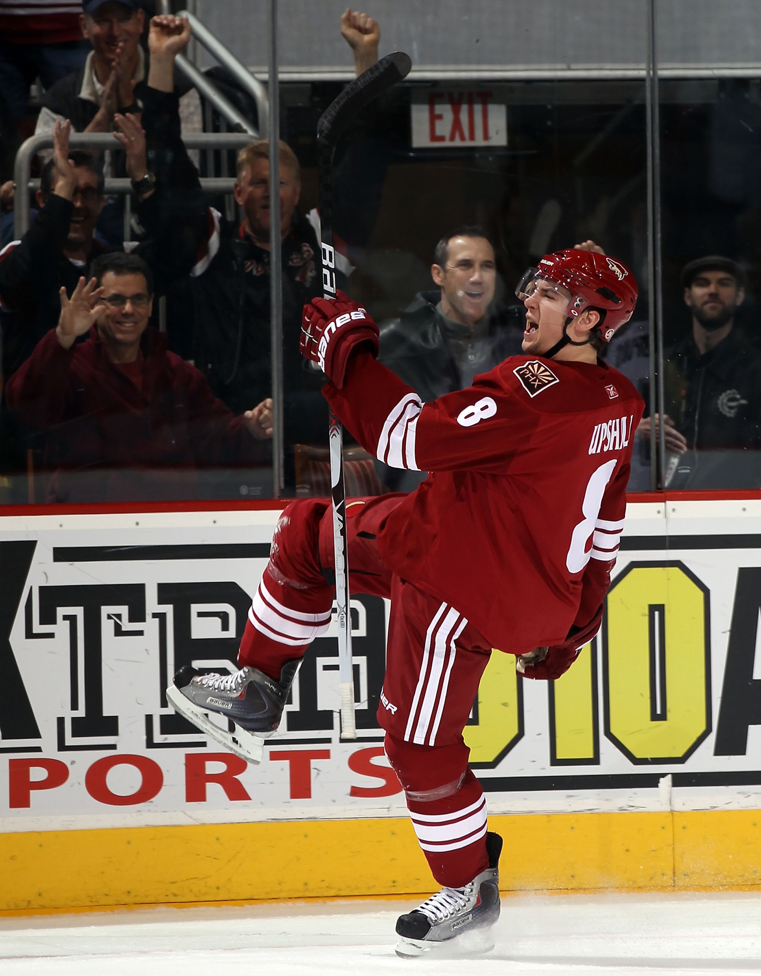 GLENDALE, AZ - FEBRUARY 07: Scottie Upshall #8 of the Phoenix Coyotes scores a second period goal against the Colorado Avalanche at the Jobing.com Arena on February 7, 2011 in Glendale, Arizona.  (Photo by Bruce Bennett/Getty Images)