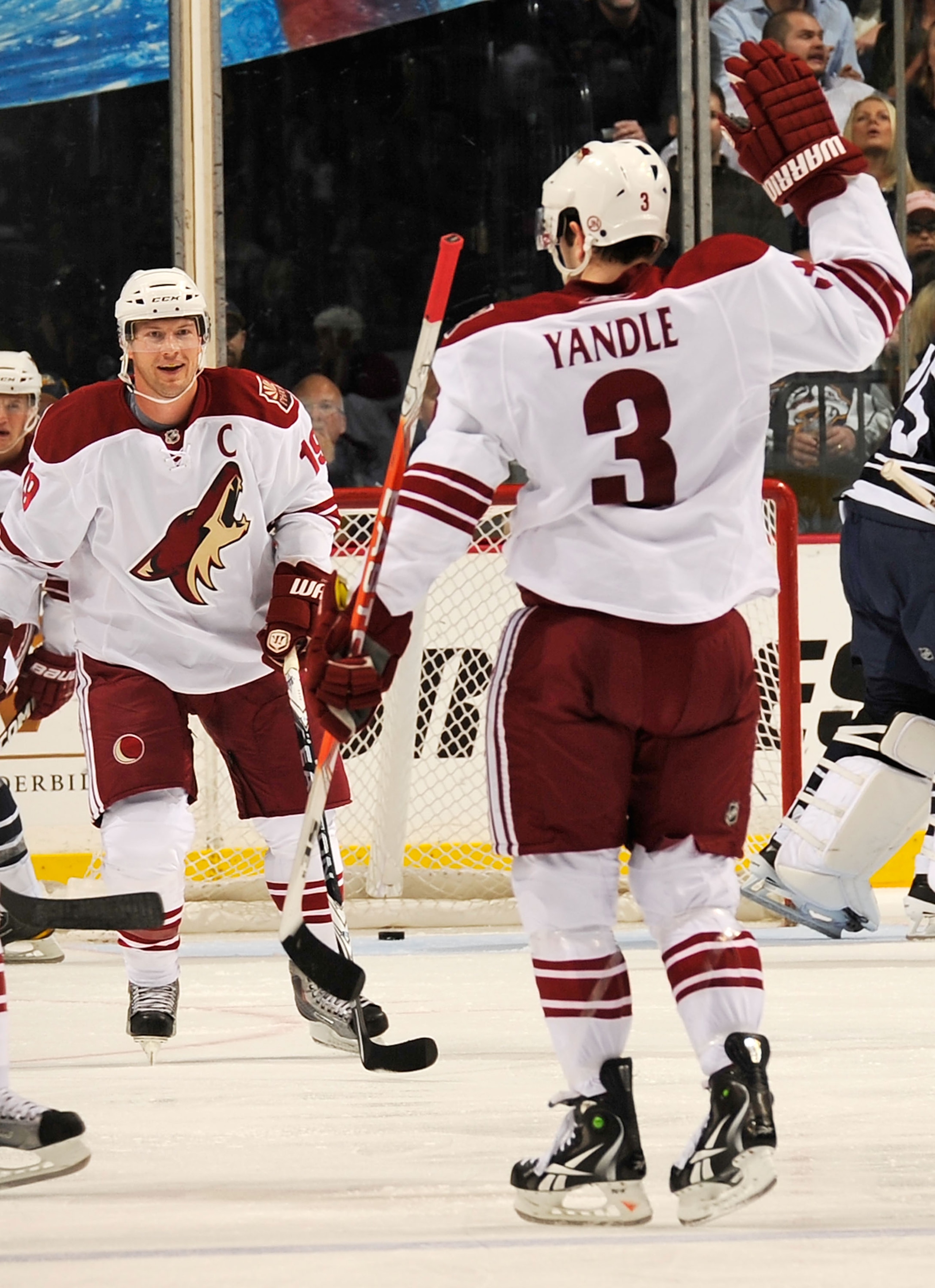 NASHVILLE, TN - FEBRUARY 19: Shane Doan #19 and Keith Yandle #3 of the Phoenix Coyotes celebrate a goal against the Nashville Predators on February 19, 2011 at the Bridgestone Arena in Nashville, Tennessee. (Photo by Frederick Breedon/Getty Images) NASHVILLE, TN - FEBRUARY 19: Shane Doan #19 and Keith Yandle #3 of the Phoenix Coyotes celebrate a goal against the Nashville Predators on February 19, 2011 at the Bridgestone Arena in Nashville, Tennessee. (Photo by Frederick Breedon/Getty Images)