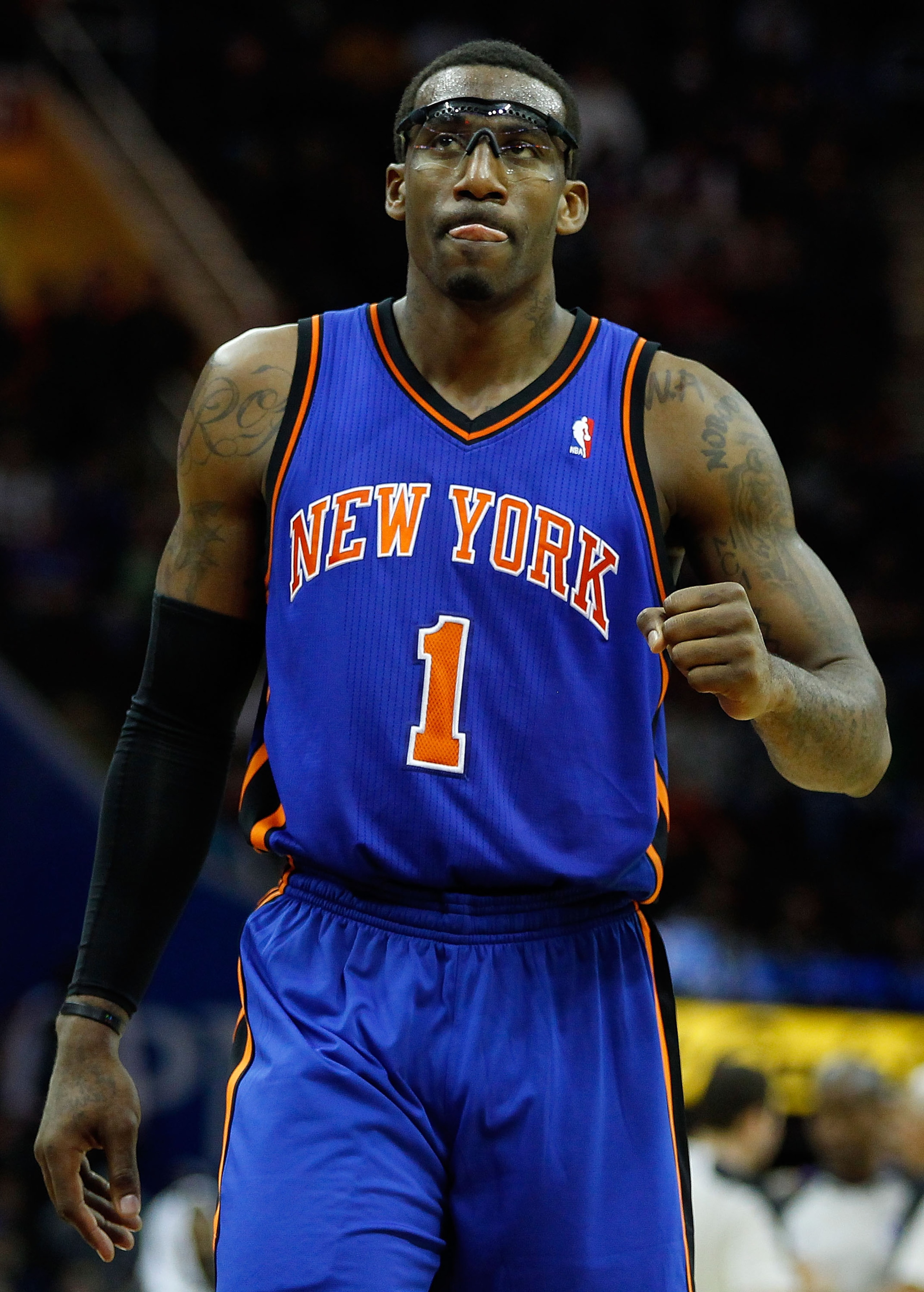 CLEVELAND - FEBRUARY 25: Amar'e Stoudemire #1 of the New York Knicks walks the court during a game against the Cleveland Cavaliers on February 25, 2011 at Quicken Loans Arena in Cleveland, Ohio. NOTE TO USER: User expressly acknowledges and agrees that, CLEVELAND - FEBRUARY 25: Amar'e Stoudemire #1 of the New York Knicks walks the court during a game against the Cleveland Cavaliers on February 25, 2011 at Quicken Loans Arena in Cleveland, Ohio. NOTE TO USER: User expressly acknowledges and agrees that,