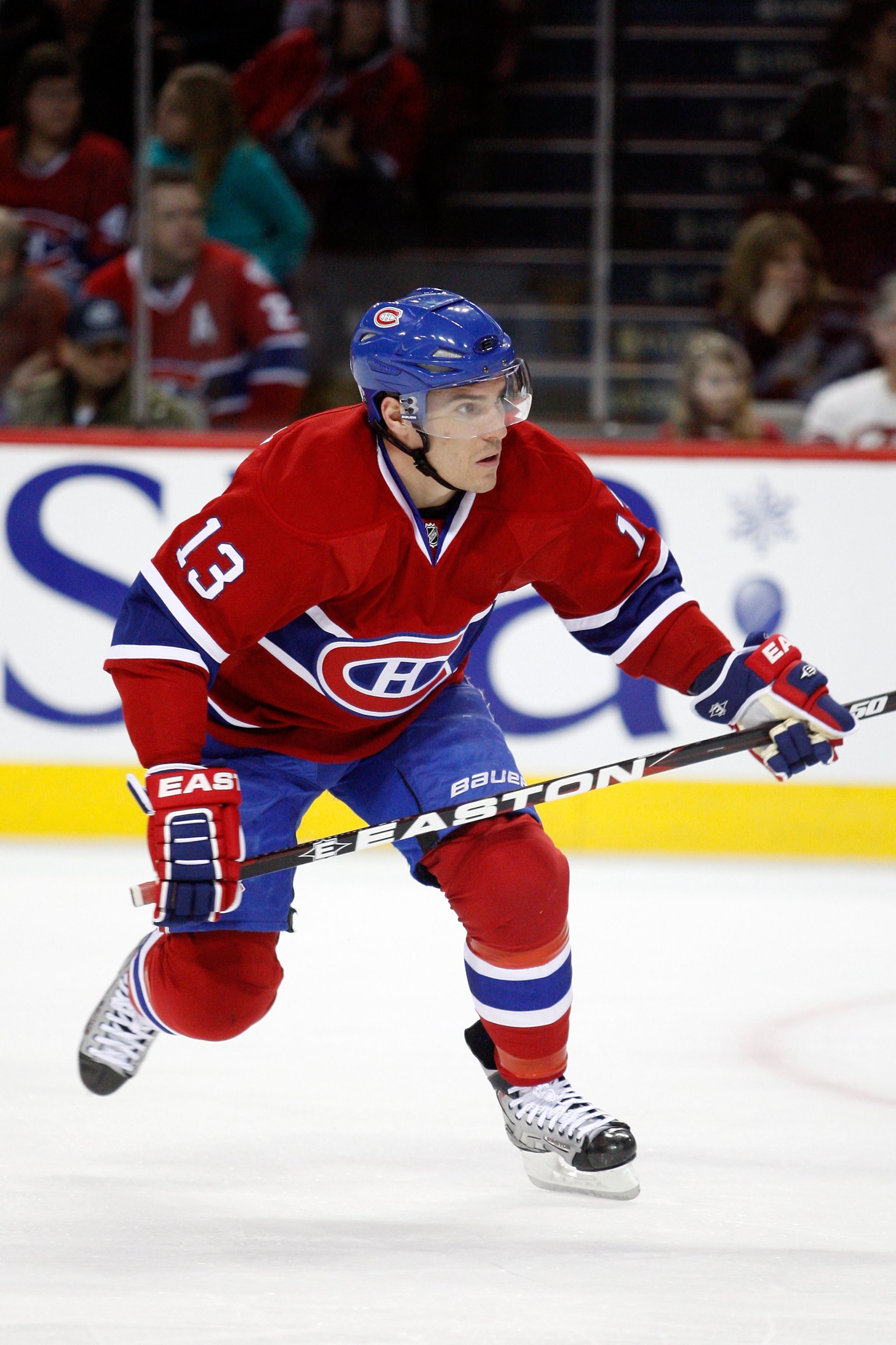 MONTREAL, CANADA - JANUARY 2:  Mike Cammalleri #13 of the Montreal Canadiens skates during the NHL game against the Atlanta Thrashers at the Bell Centre on January 2, 2011 in Montreal, Quebec, Canada.  The Thrashers defeated the Canadiens 4-3 in overtime.