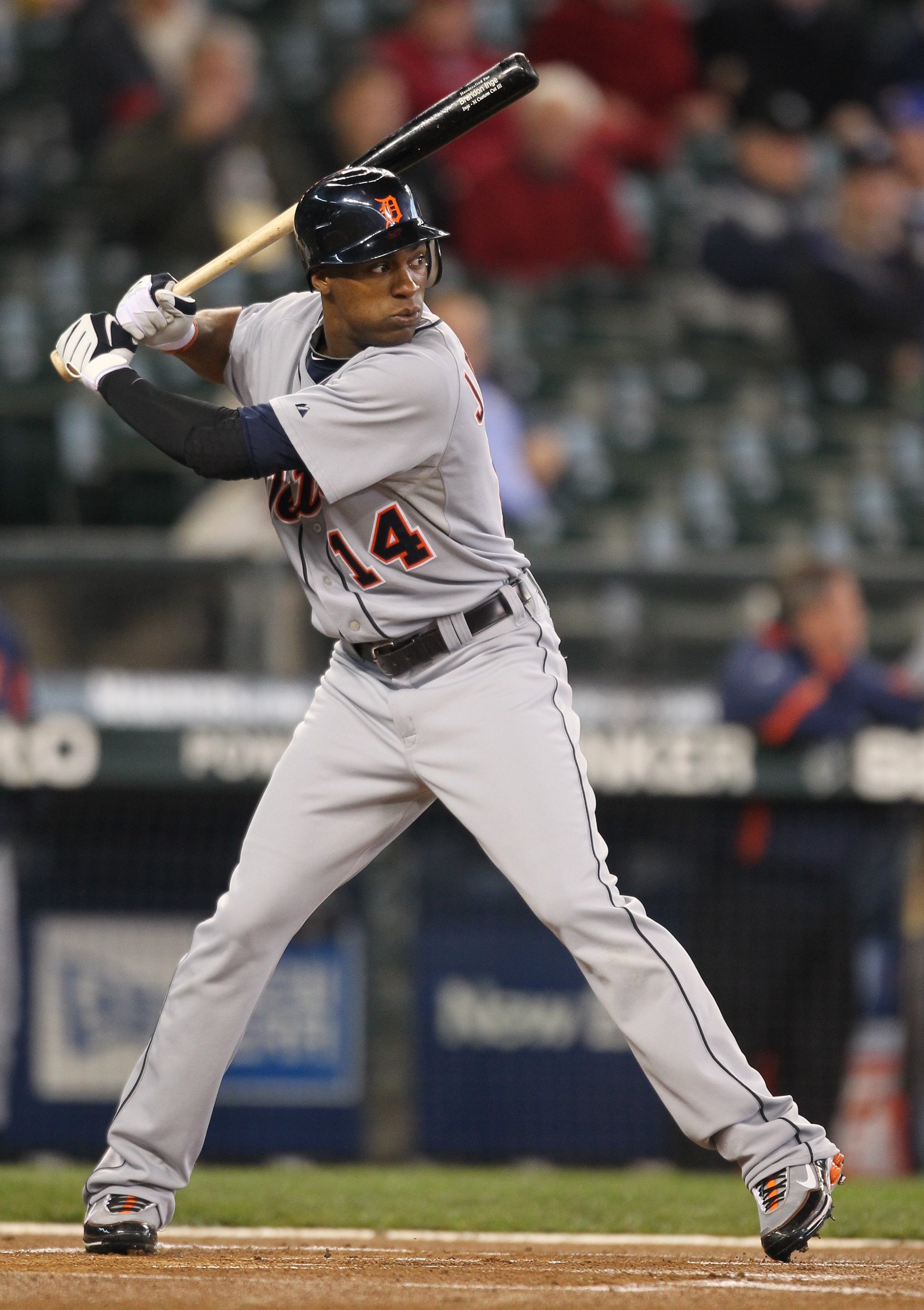 SEATTLE - MAY 26:  Austin Jackson #14 of the Detroit Tigers bats against the Seattle Mariners at Safeco Field on May 26, 2010 in Seattle, Washington. (Photo by Otto Greule Jr/Getty Images)