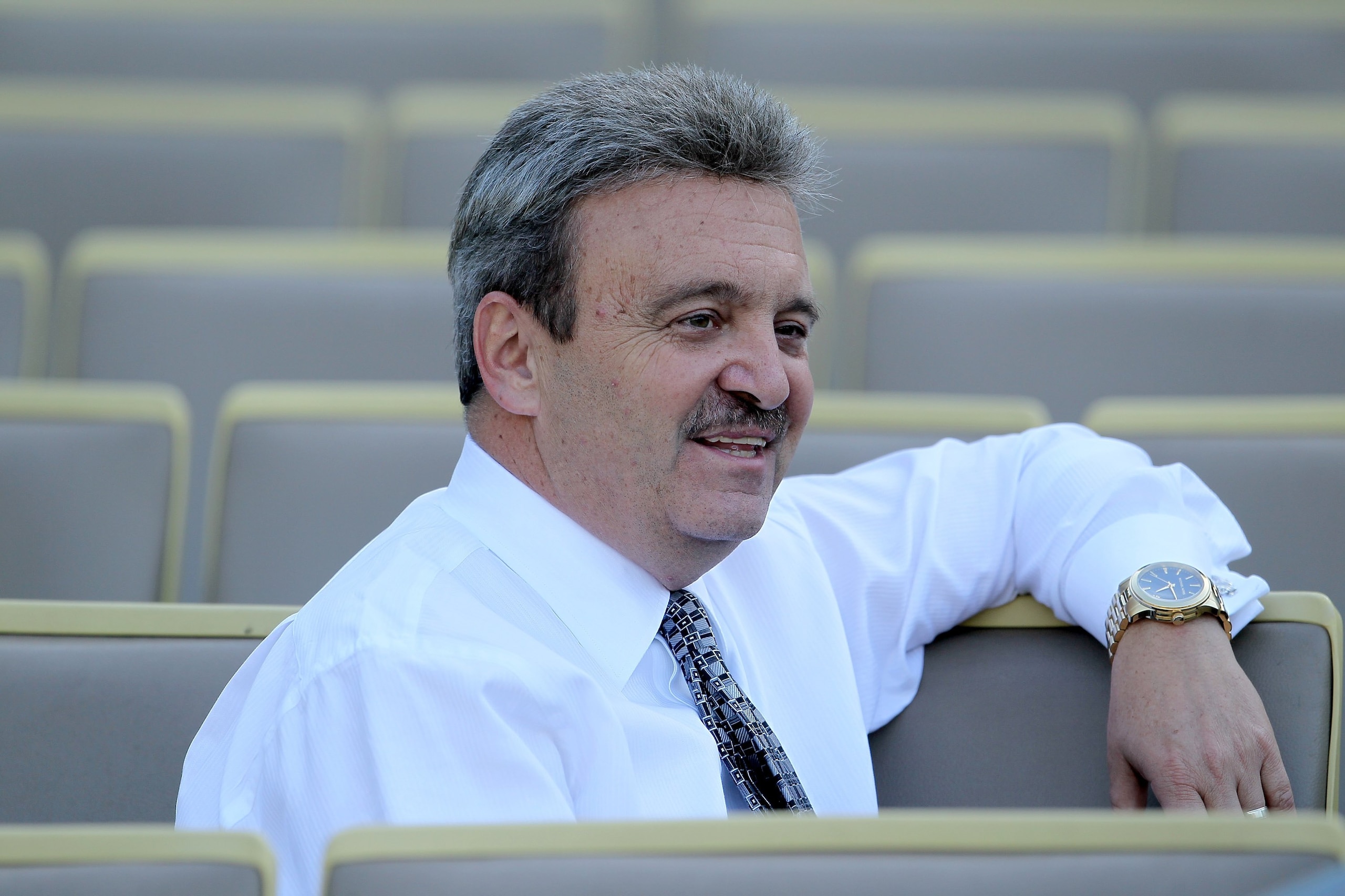 LOS ANGELES, CA - MAY 06: Los Angeles Dodgers' general manager Ned Colletti looks on prior to the start of the game against the Milwaukee Brewers at Dodger Stadium on May 6, 2010 in Los Angeles, California. (Photo by Jeff Gross/Getty Images) LOS ANGELES, CA - MAY 06: Los Angeles Dodgers' general manager Ned Colletti looks on prior to the start of the game against the Milwaukee Brewers at Dodger Stadium on May 6, 2010 in Los Angeles, California. (Photo by Jeff Gross/Getty Images)