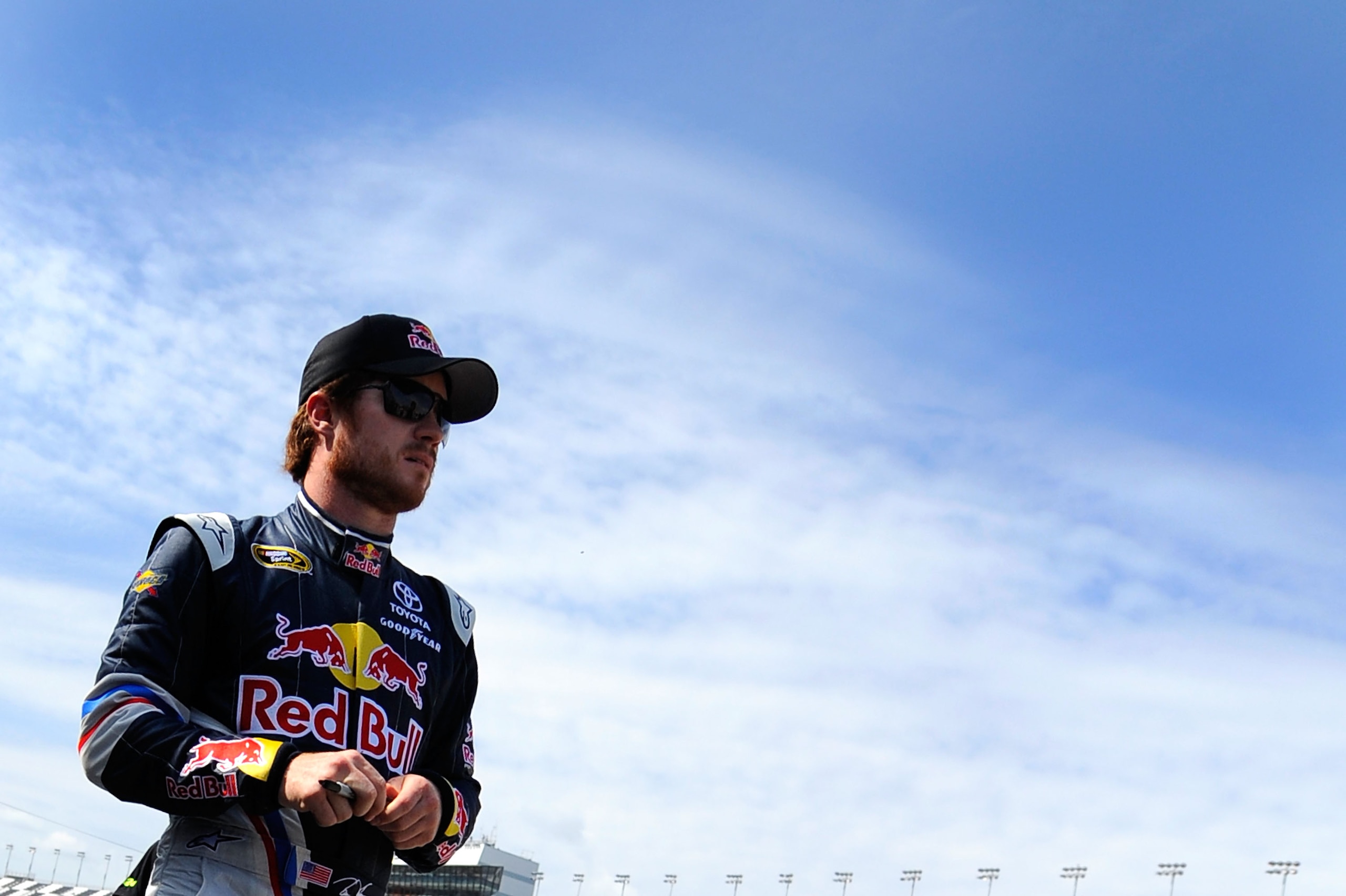 DAYTONA BEACH, FL - FEBRUARY 18:  Brian Vickers, driver of the #83 Red Bull Toyota, looks on in the garage during practice for the NASCAR Sprint Cup Series Daytona 500 at Daytona International Speedway on February 18, 2011 in Daytona Beach, Florida.  (Pho