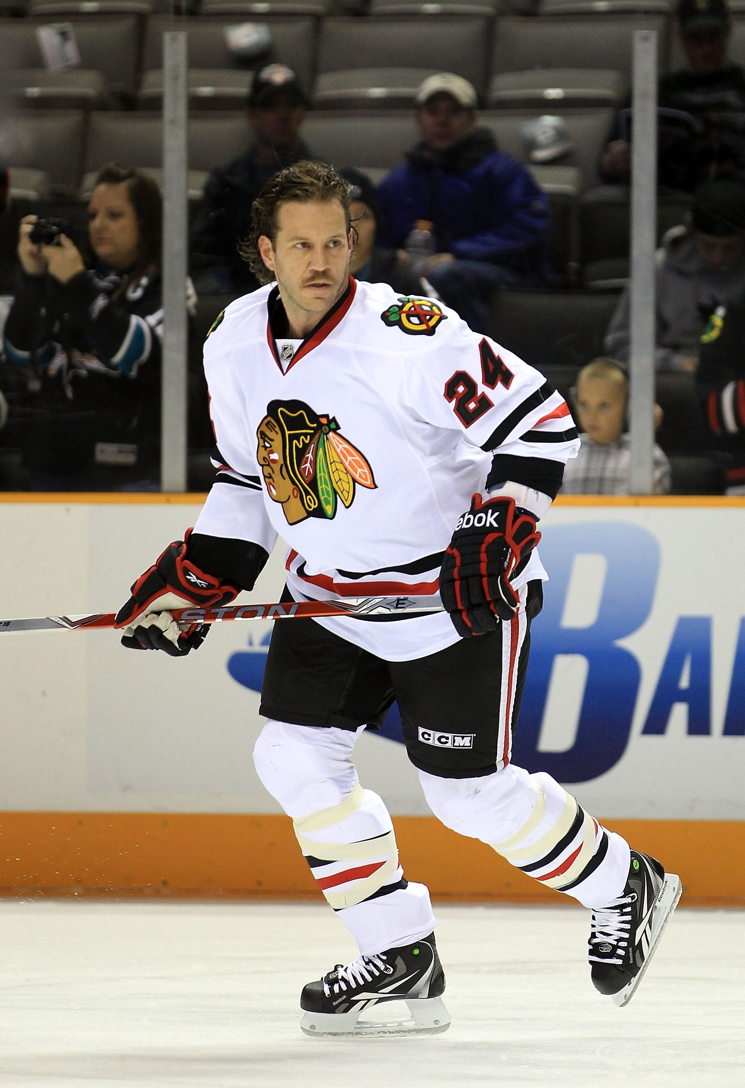 SAN JOSE, CA - NOVEMBER 24:  Nick Boyton #24 of the Chicago Blackhawks warms up before their game against the San Jose Sharks at HP Pavilion on November 24, 2010 in San Jose, California.  (Photo by Ezra Shaw/Getty Images)