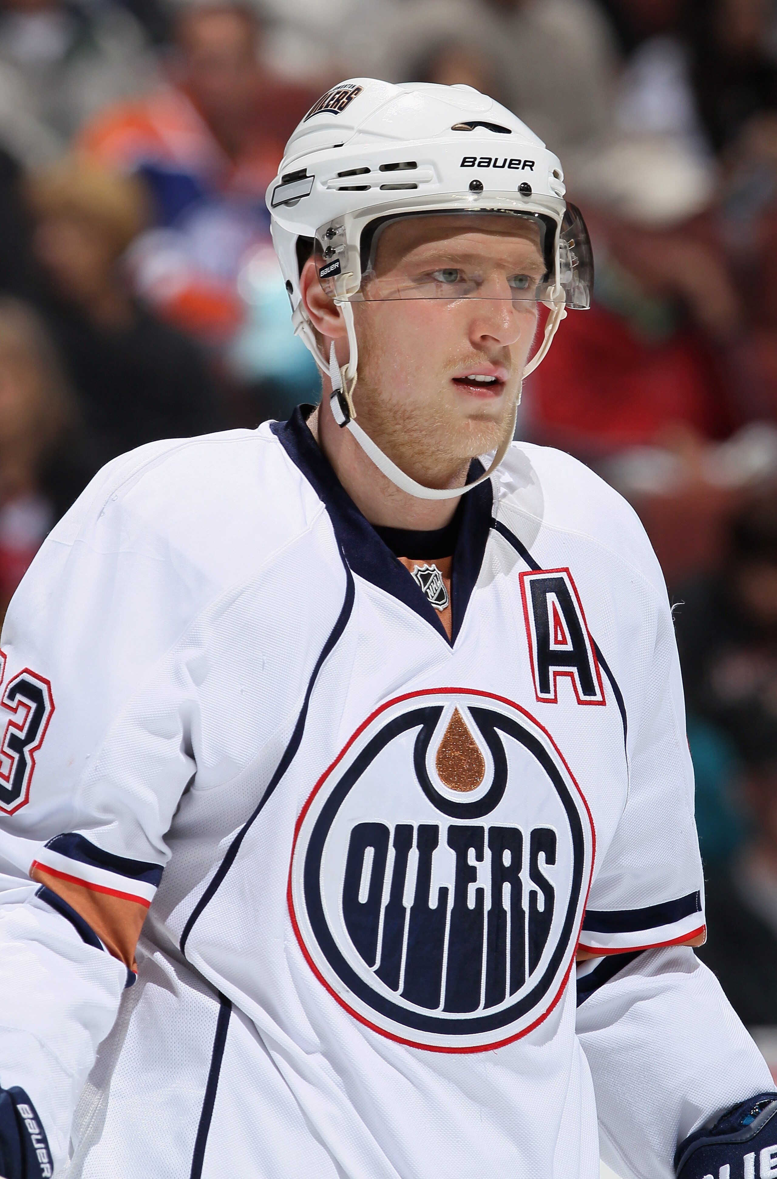 ANAHEIM, CA - NOVEMBER 21:  Ales Hemsky #83 of the Edmonton Oilers looks on during the game against the Anaheim Ducks at the Honda Center on November 21, 2010 in Anaheim, California.  (Photo by Jeff Gross/Getty Images)