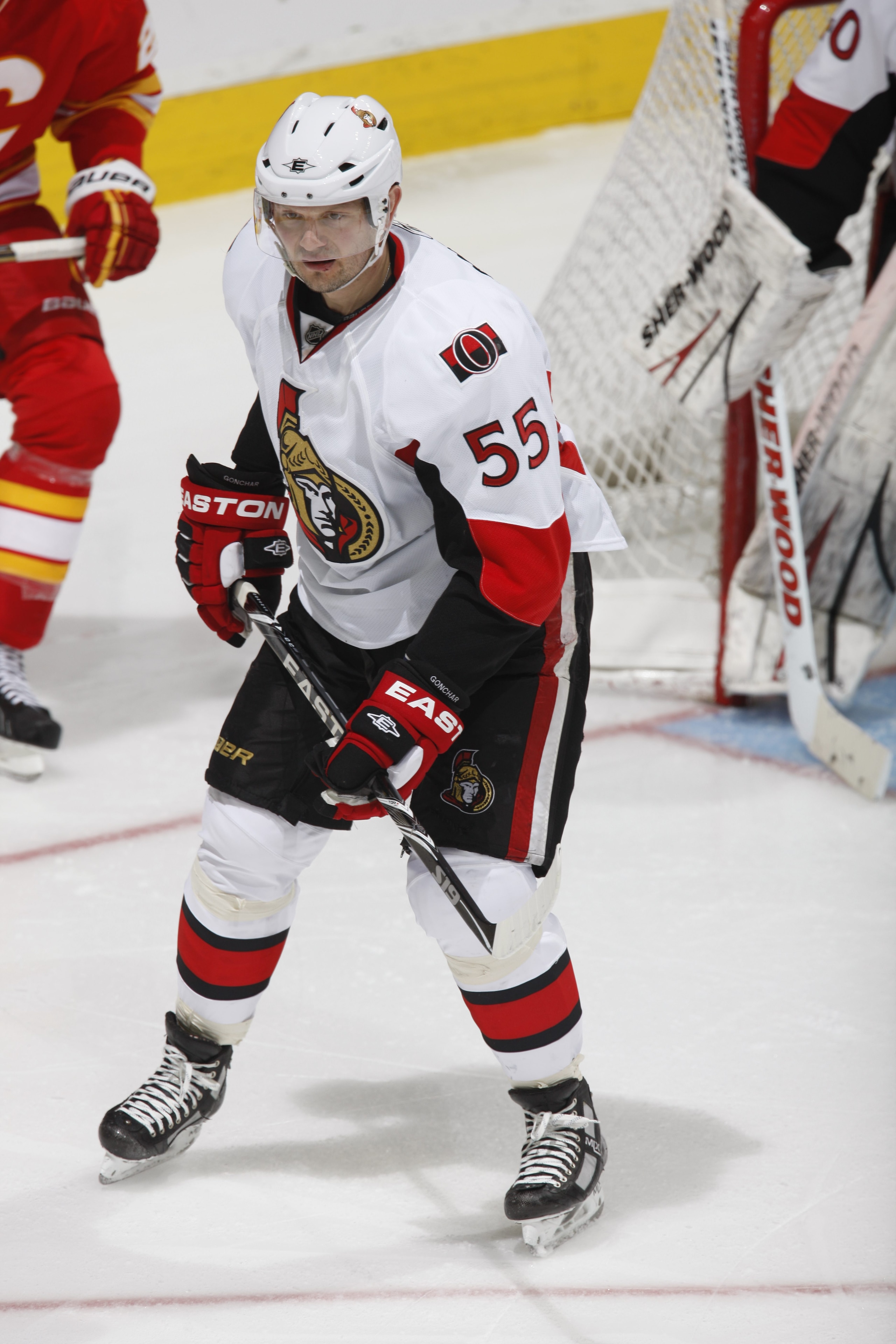 CALGARY, CANADA - FEBRUARY 9: Sergei Gonchar #55 of the Ottawa Senators skates against the Calgary Flames on February 9, 2011 at Scotiabank Saddledome in Calgary, Alberta, Canada. (Photo by Dale MacMillan/Getty Images)
