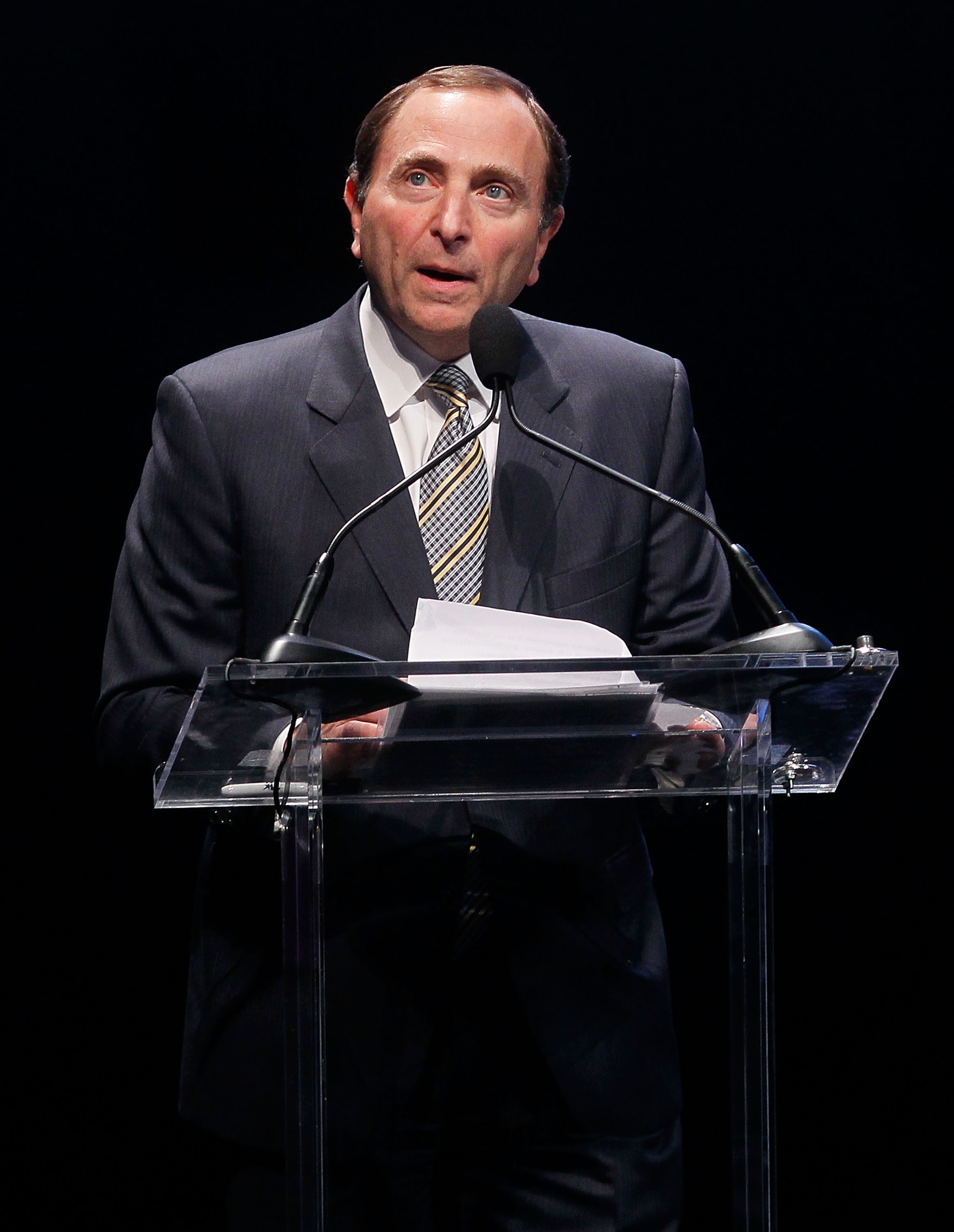 BOSTON - OCTOBER 17: 2010 Gary Bettman, the commissioner of the NHL,  speaks during a Celebration of Lester Patrick at TD Garden on October 27, 2010 in Boston, Massachusetts. NOTE TO USER: User expressly acknowledges and agrees that, by downloading and or