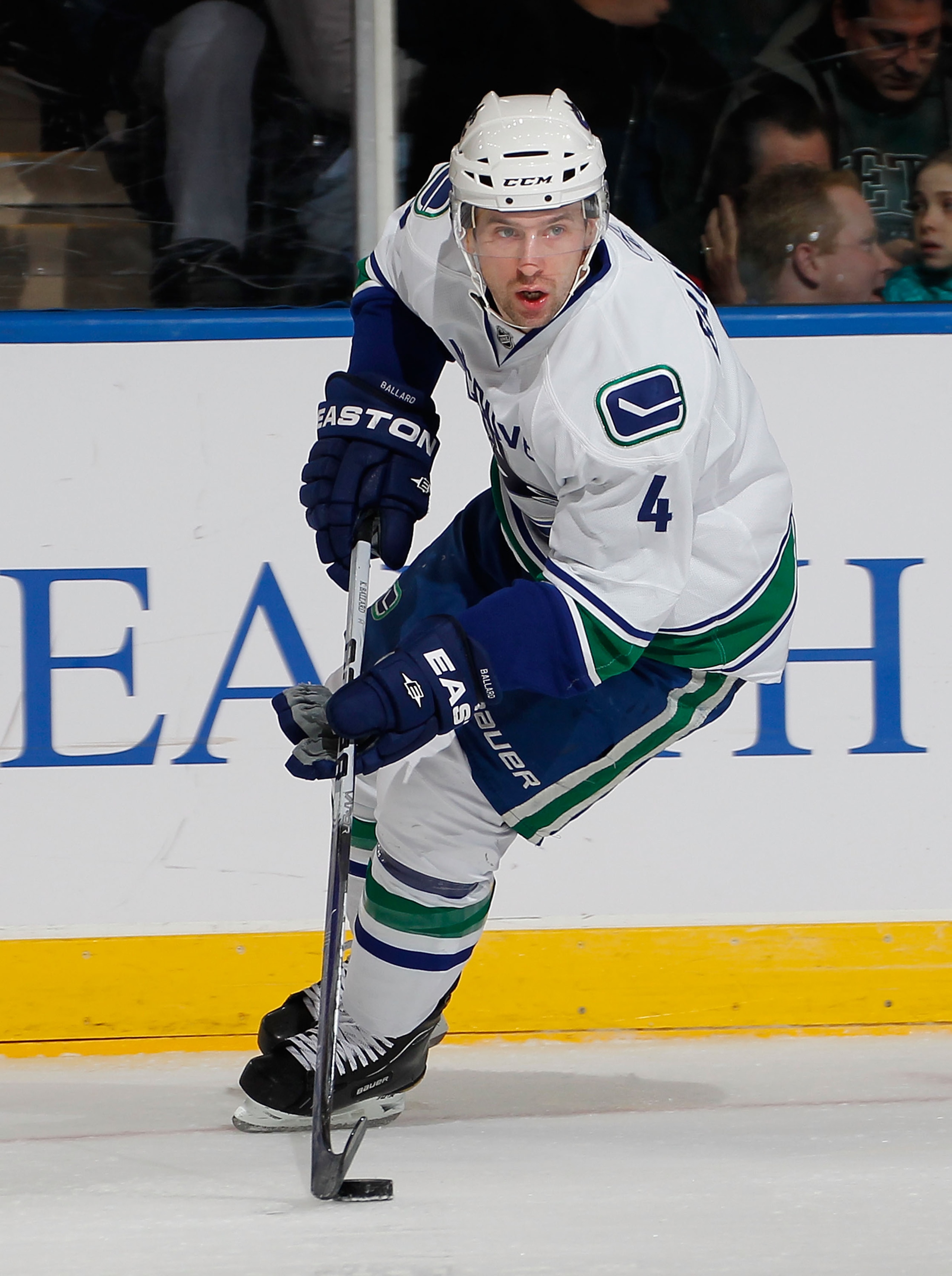 UNIONDALE, NY - JANUARY 11:  Keith Ballard #4 of the Vancouver Canucks skates during an NHL game against the New York Islanders at Nassau Coliseum on January 11, 2011 in Uniondale, New York.  (Photo by Paul Bereswill/Getty Images)