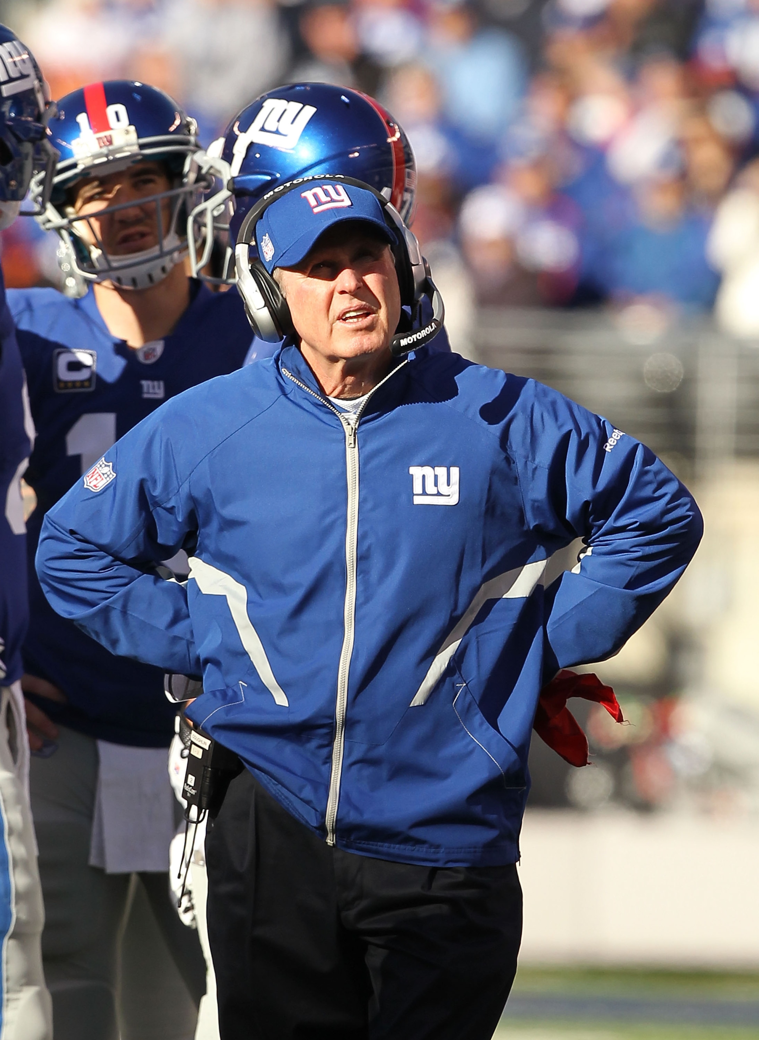 EAST RUTHERFORD, NJ - NOVEMBER 28:  New York Giants Head Coach Tom Coughlin looks on against the Jacksonville Jaguars on November 28, 2010 at The New Meadowlands Stadium in East Rutherford, New Jersey.  (Photo by Al Bello/Getty Images)