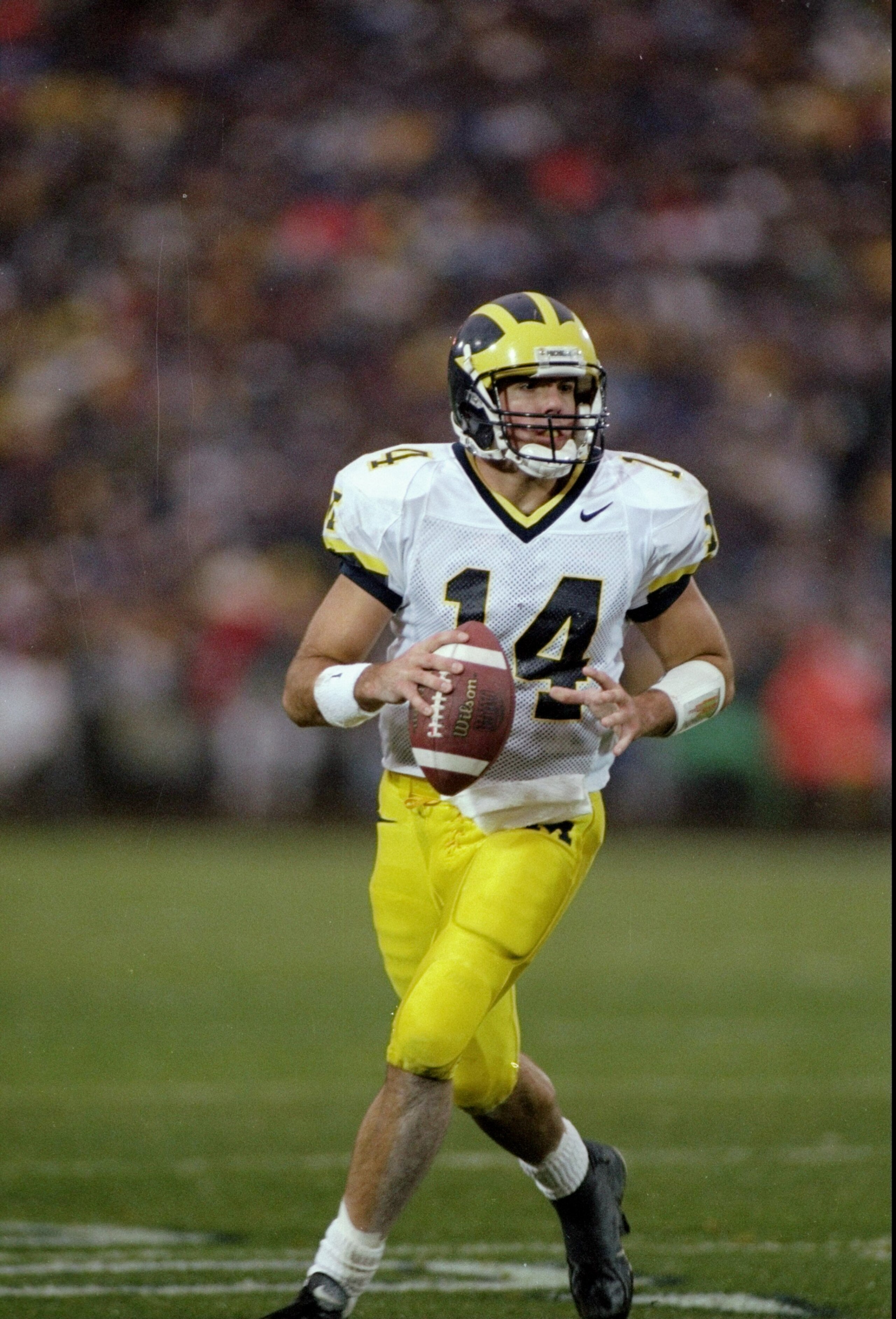 8 Nov 1997:  Quarterback Brian Griese of the Michigan Wolverines looks to pass the ball during a game against the Penn State Nittany Lions at Beaver Stadium in State College, Pennsylvania.  Michigan won the game, 34-10. Mandatory Credit: Rick Stewart  /Al